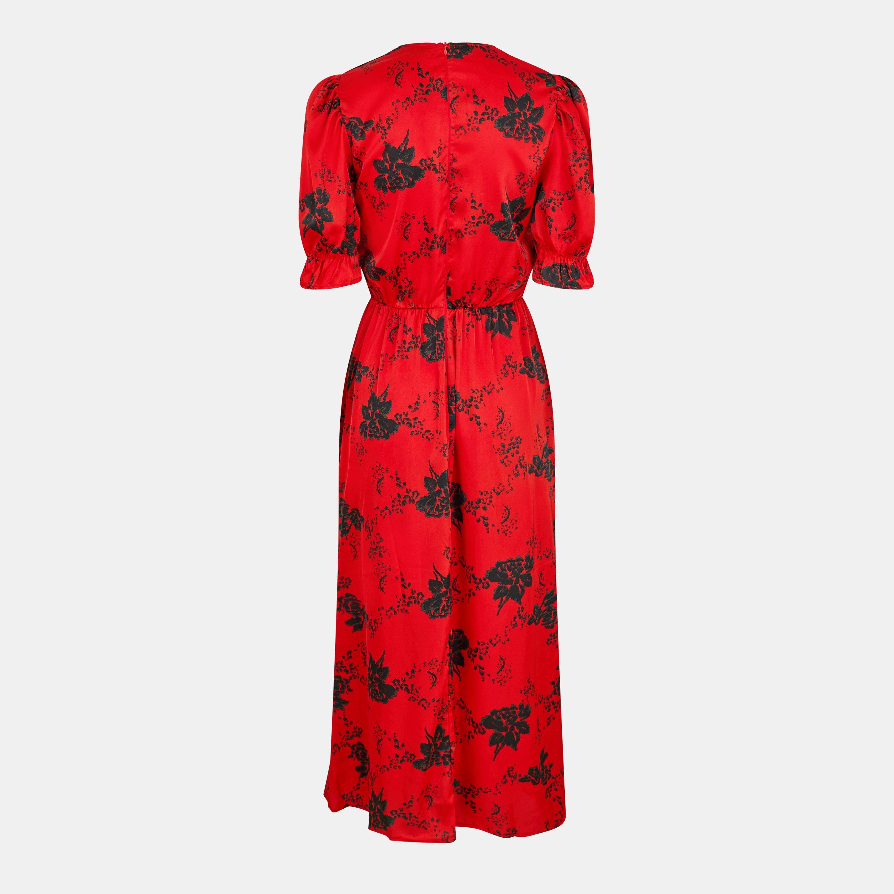 Red - AX Paris - Red And Black Printed Frill Front Midi Dress - 2