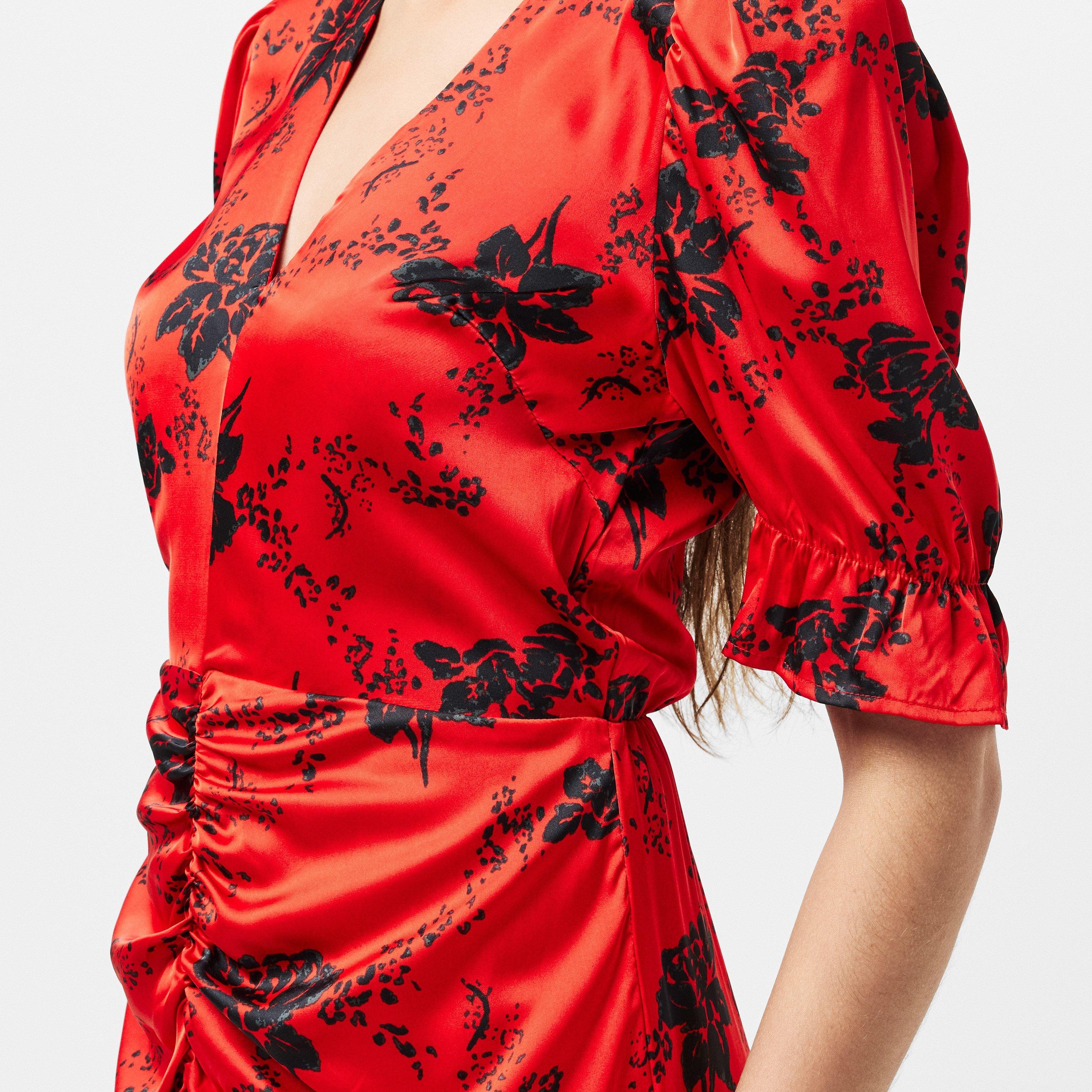 Red - AX Paris - Red And Black Printed Frill Front Midi Dress - 5