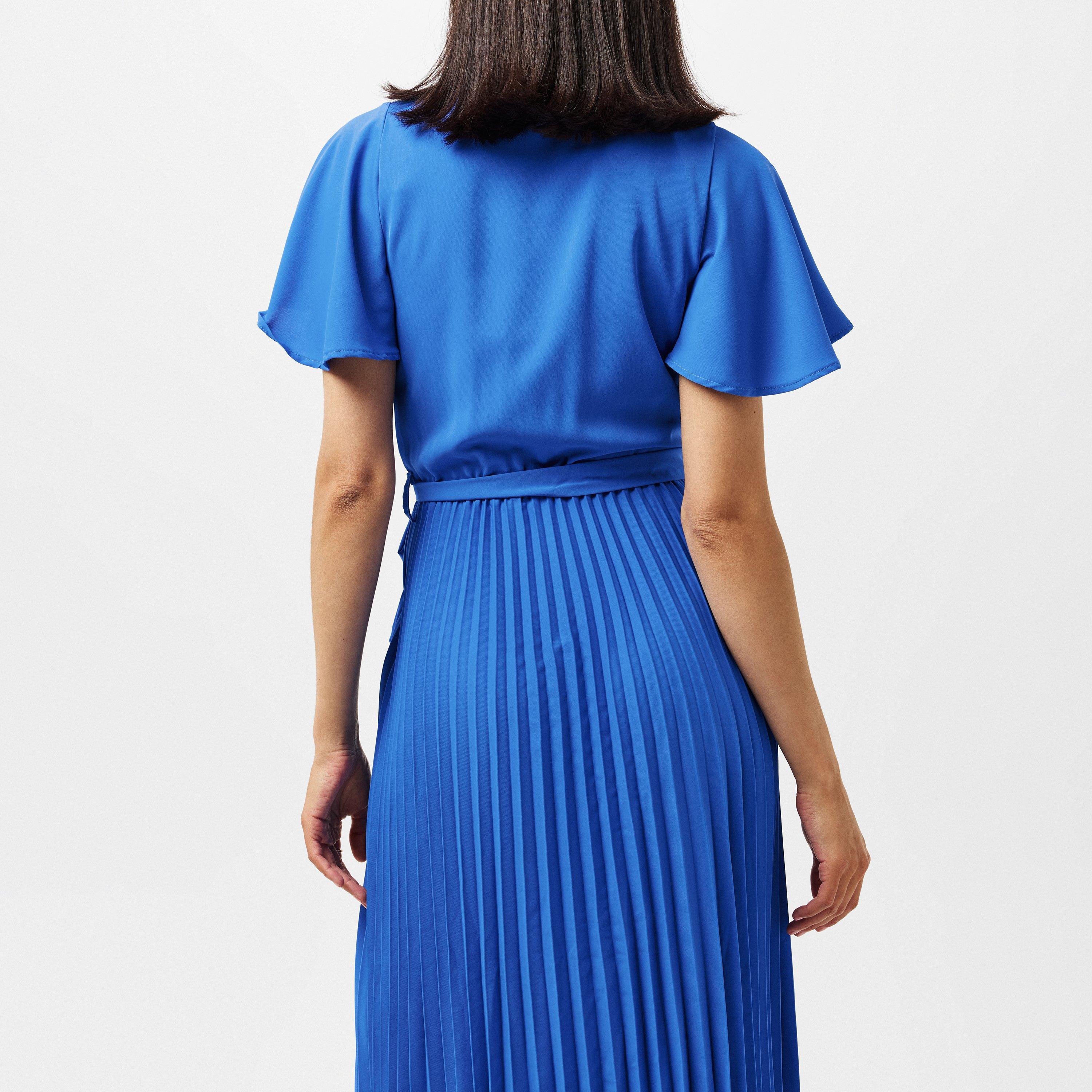 Blue - AX Paris - Pleated Midi Dress with Tie Waist - 3