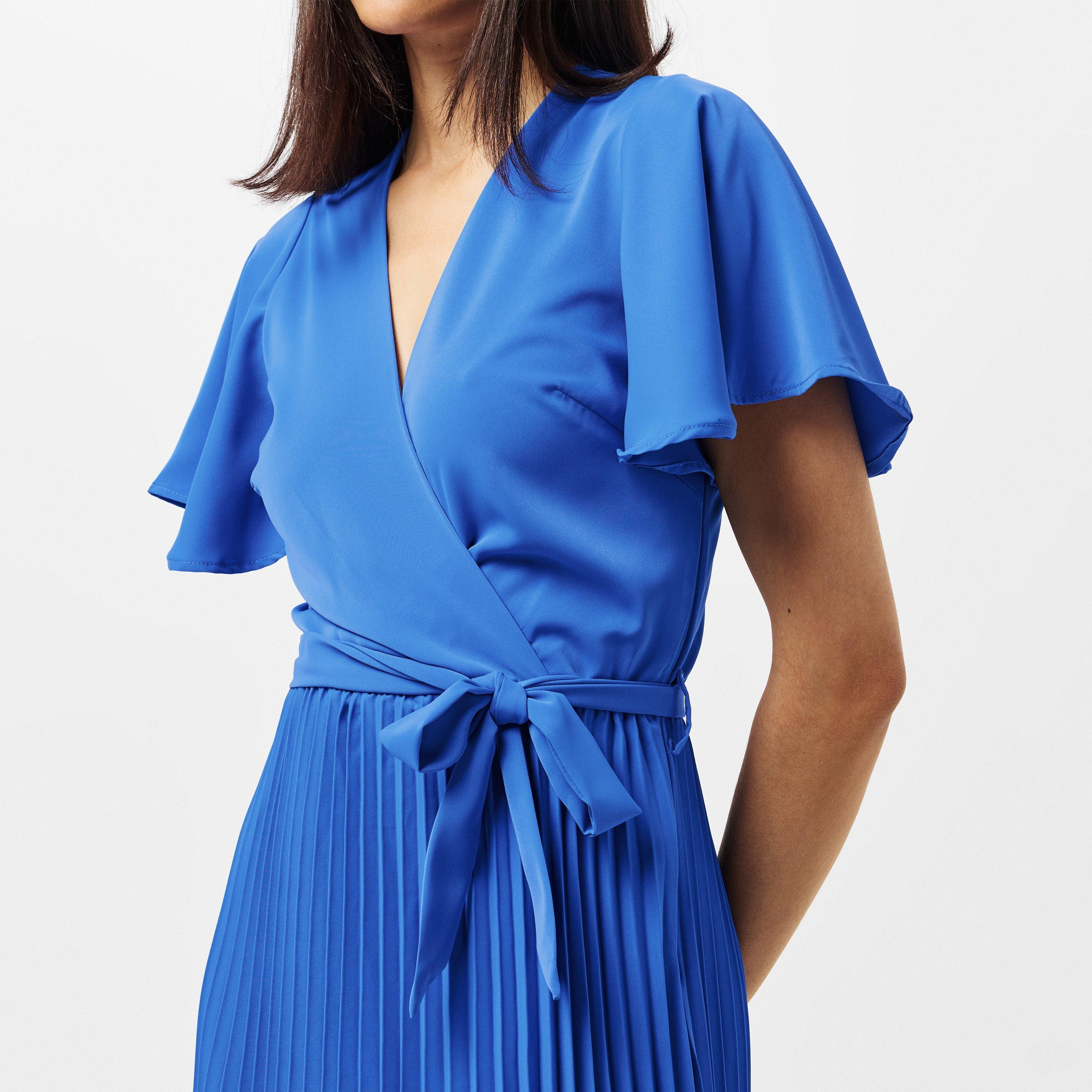 Blue - AX Paris - Pleated Midi Dress with Tie Waist - 4