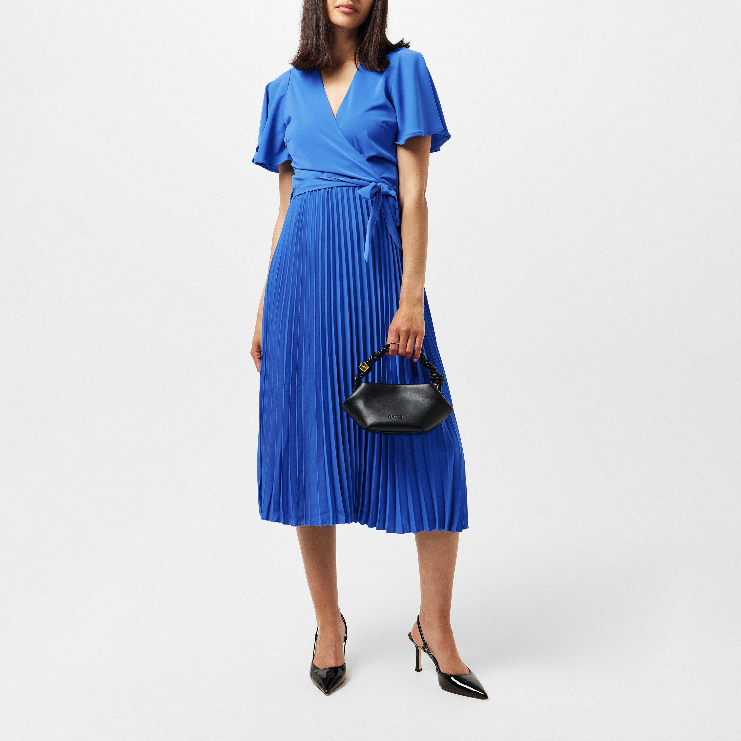 Blue - AX Paris - Pleated Midi Dress with Tie Waist - 5