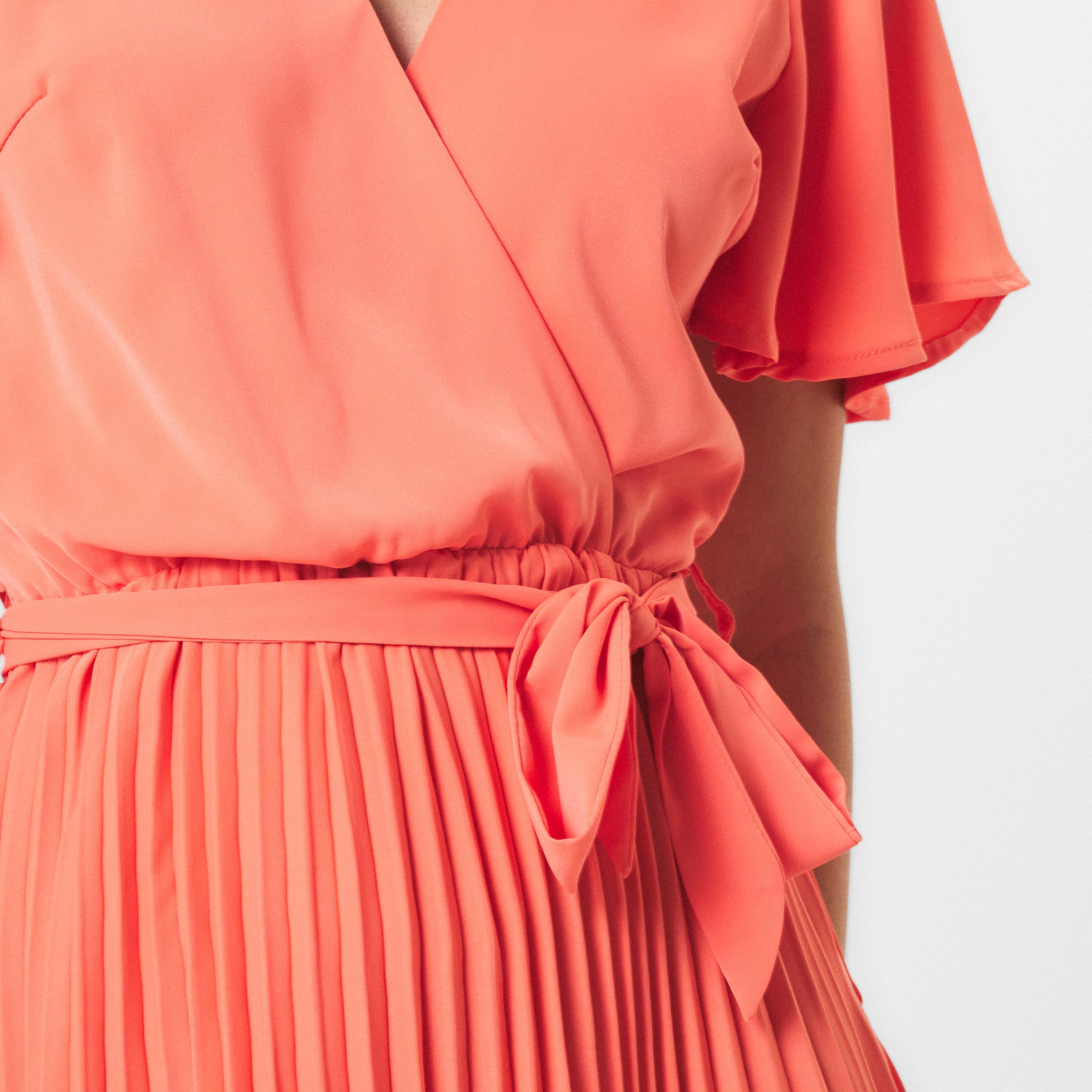 Orange - AX Paris - Pleated Midi Dress with Tie Waist - 5