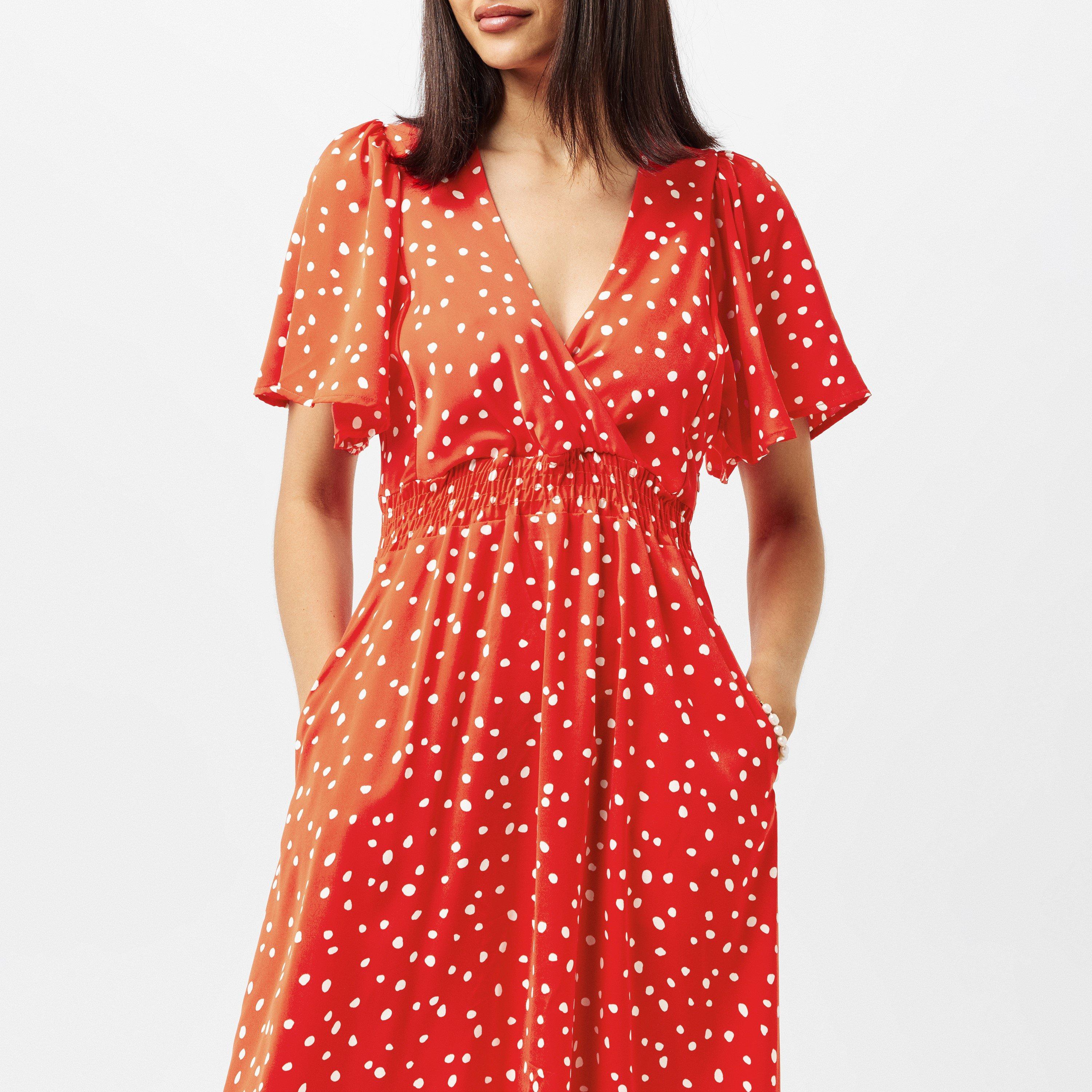Red - AX Paris - Red And White Polka Dot Printed High Low Midi Dress - 2