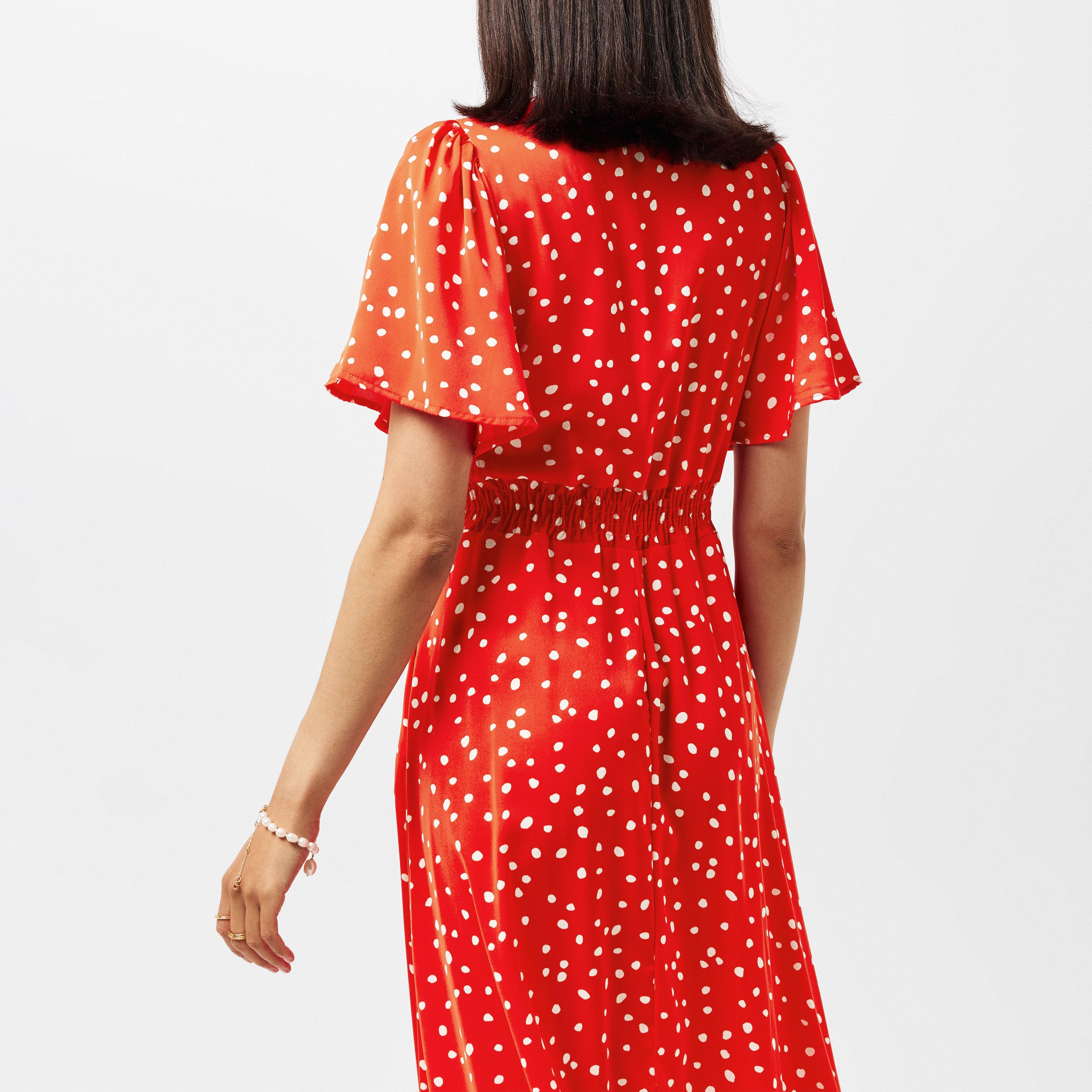 AX Paris Red And White Polka Dot Printed High Low Midi Dress | USC AX Paris Red And White Polka Dot Printed High Low Midi Dress | USC