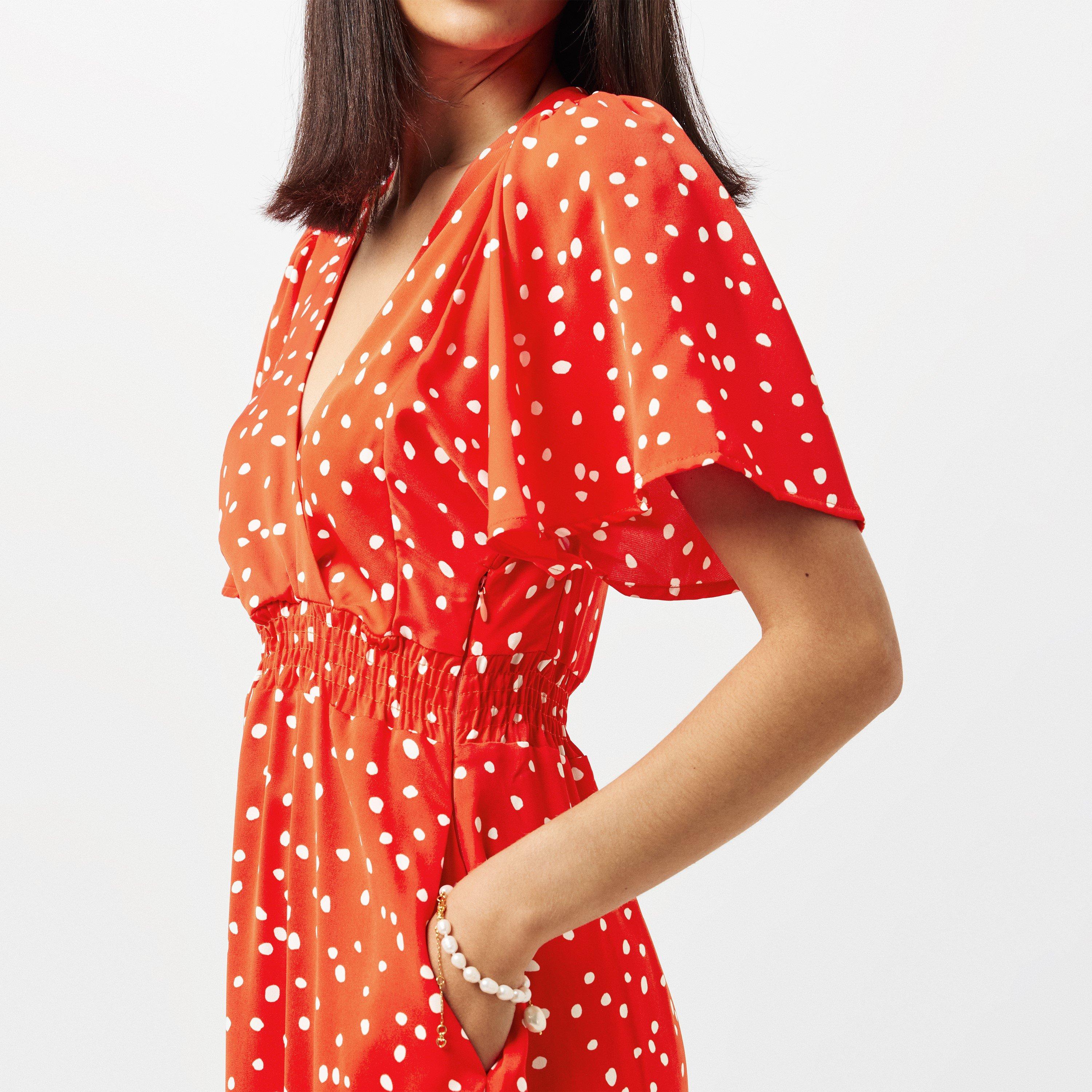 Red - AX Paris - Red And White Polka Dot Printed High Low Midi Dress - 4