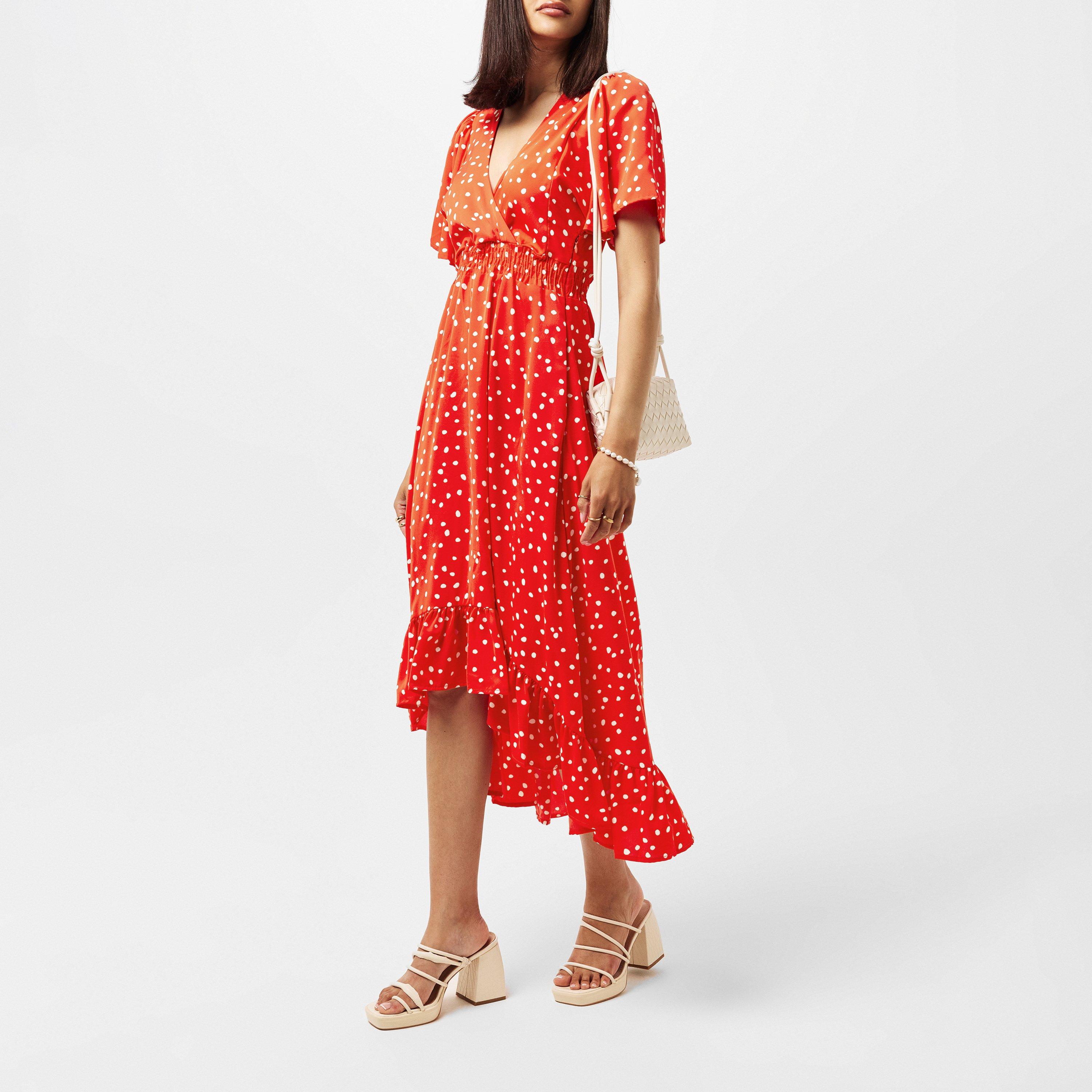 Red - AX Paris - Red And White Polka Dot Printed High Low Midi Dress - 5