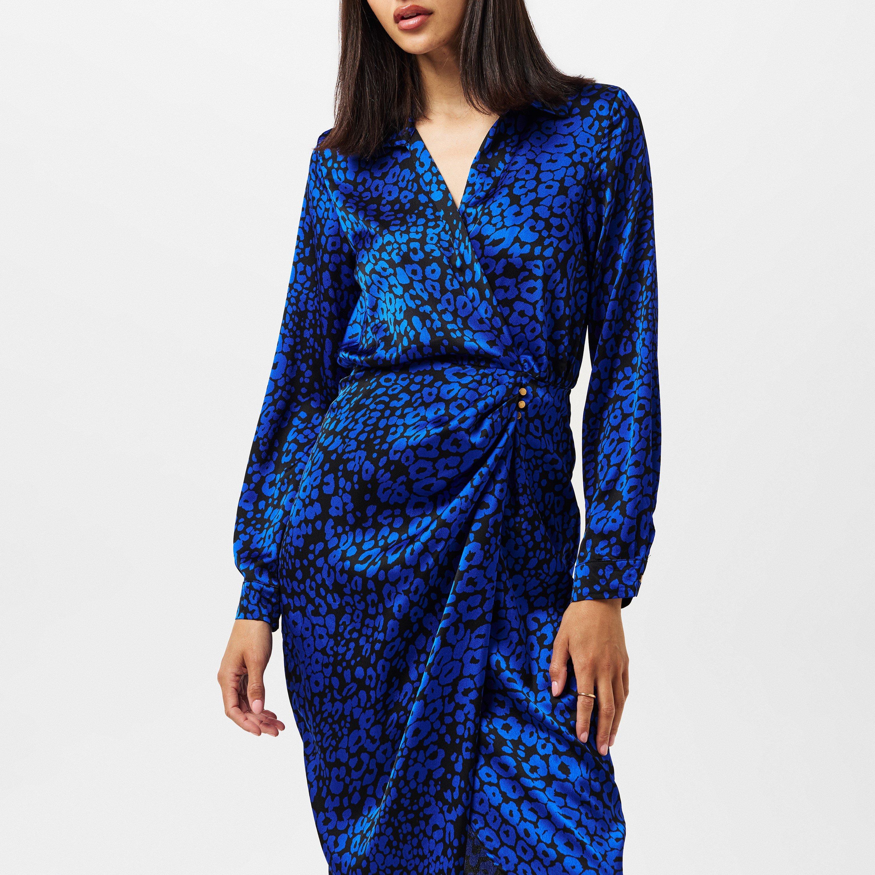 Blue - AX Paris - Cobalt Animal Print Collared Midi Dress - 2