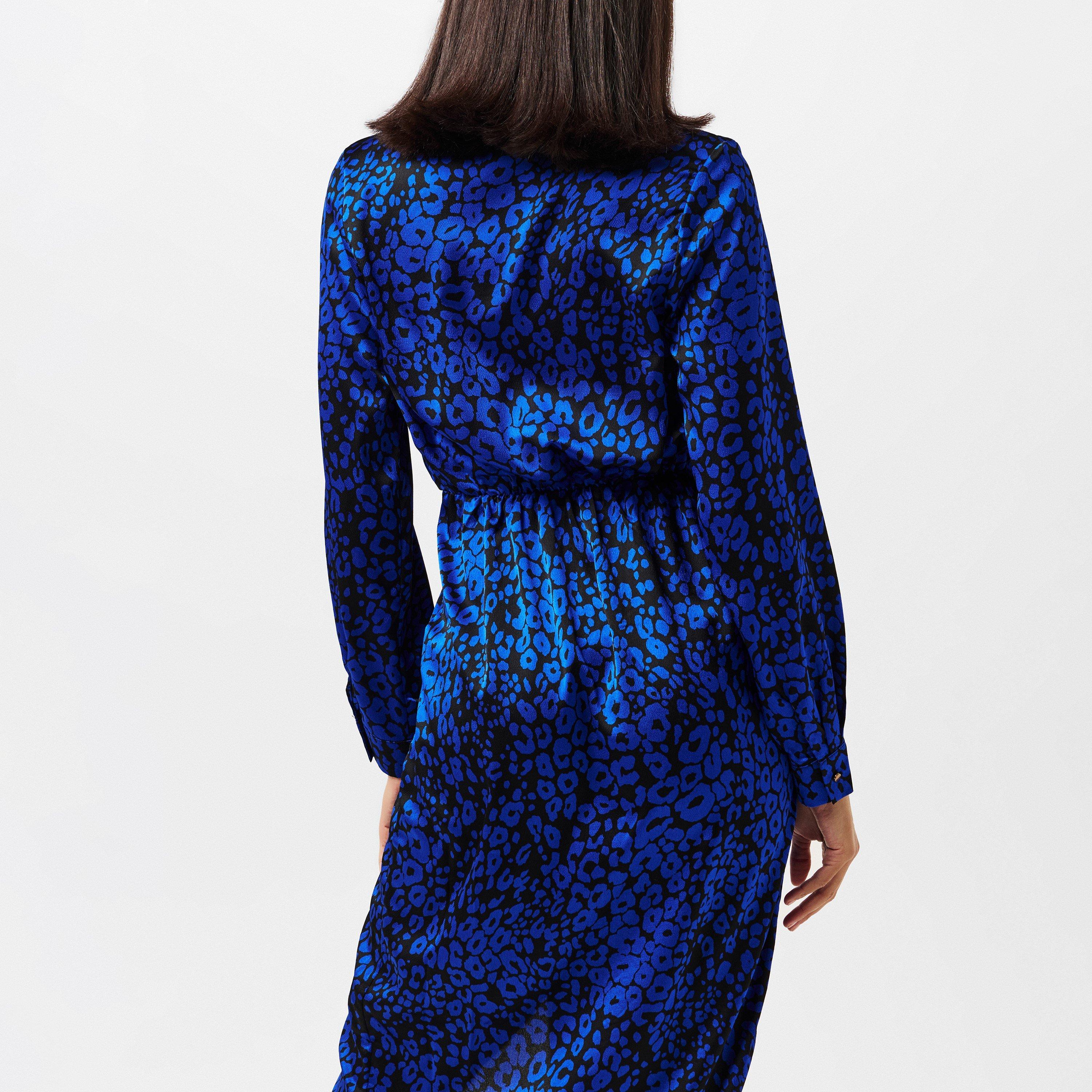 Blue - AX Paris - Cobalt Animal Print Collared Midi Dress - 3