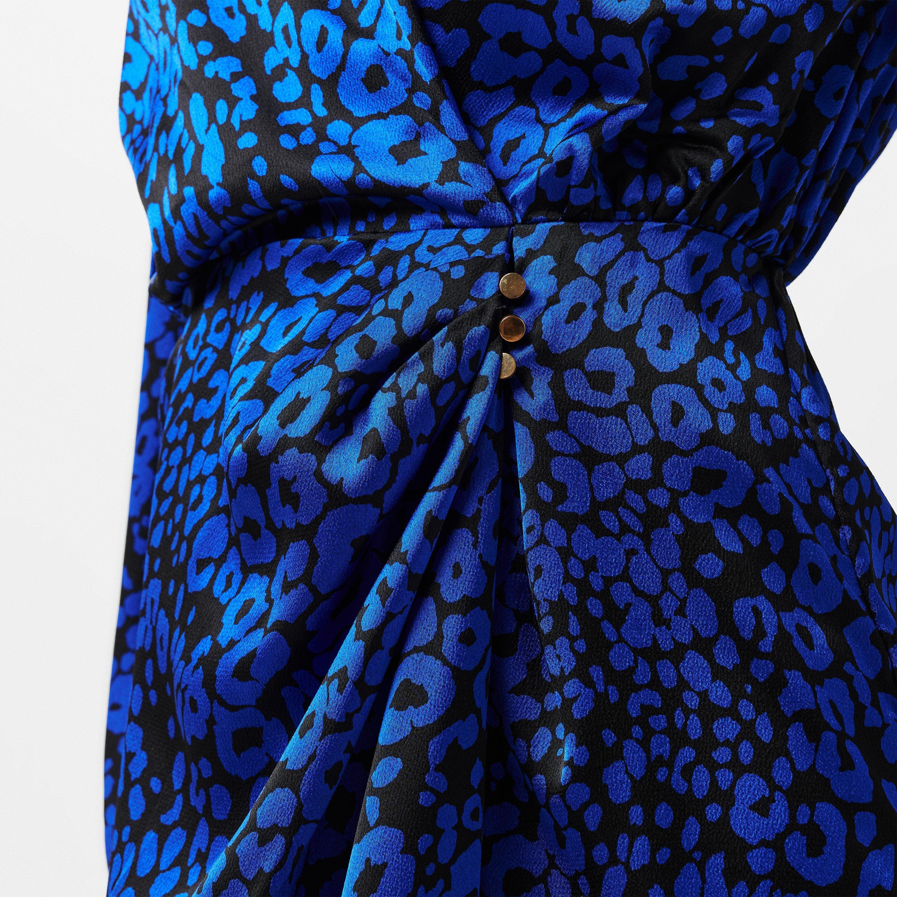 Blue - AX Paris - Cobalt Animal Print Collared Midi Dress - 4