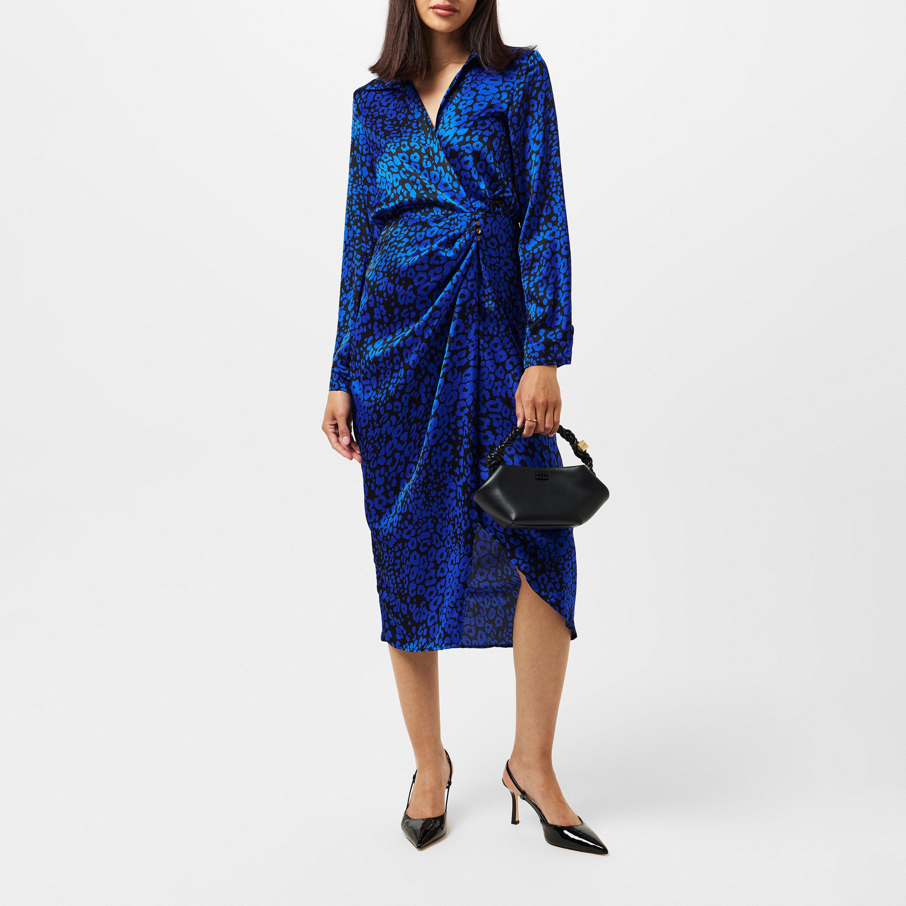 Blue - AX Paris - Cobalt Animal Print Collared Midi Dress - 5