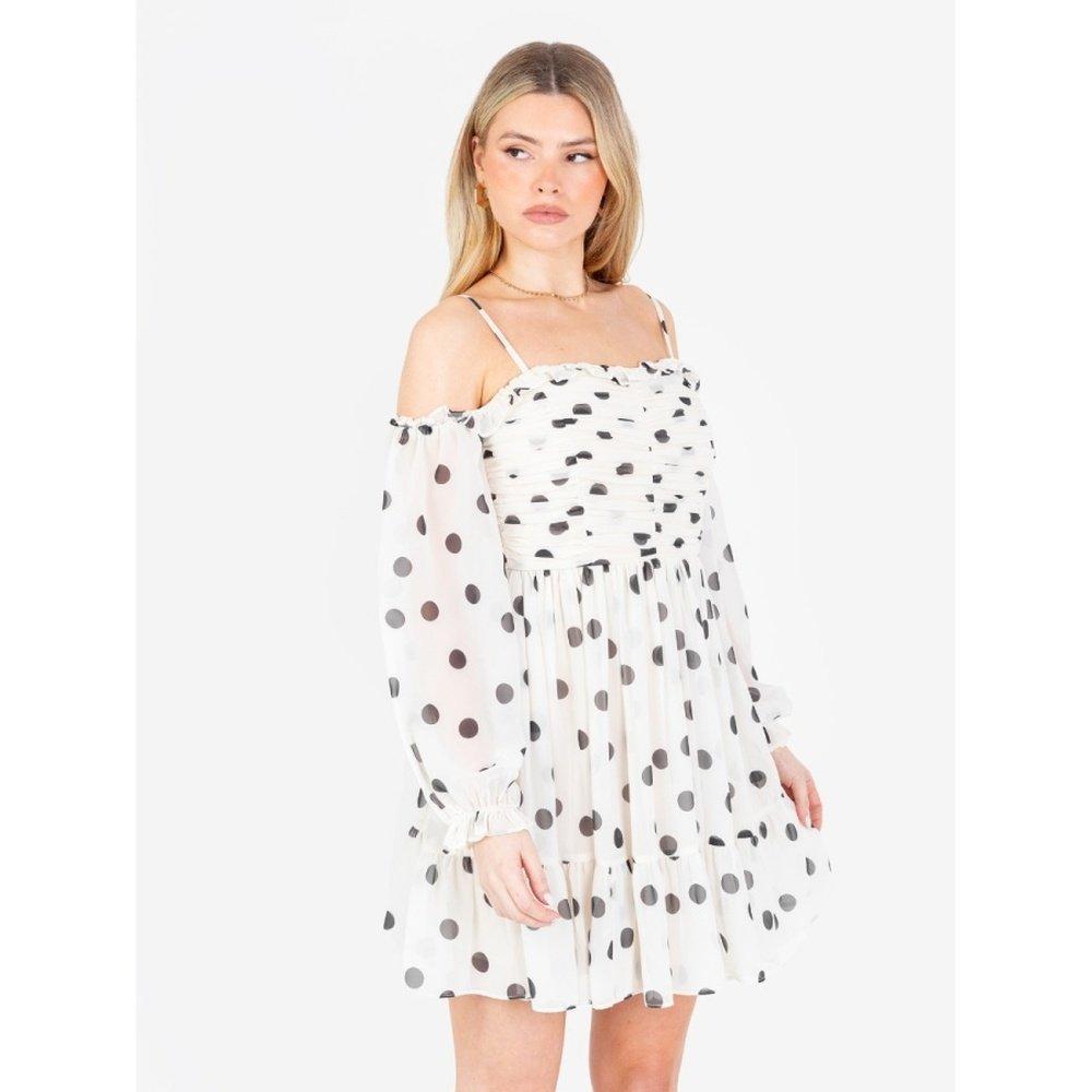 Cream - Anaya With Love - Anaya With Love Recycled Polka-Dot Bardot Maxi Sleeve Mini Dress - 3