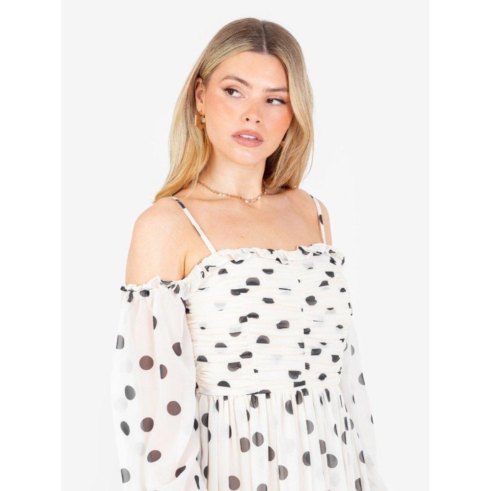 Cream - Anaya With Love - Anaya With Love Recycled Polka-Dot Bardot Maxi Sleeve Mini Dress - 4