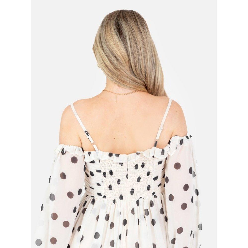 Cream - Anaya With Love - Anaya With Love Recycled Polka-Dot Bardot Maxi Sleeve Mini Dress - 5