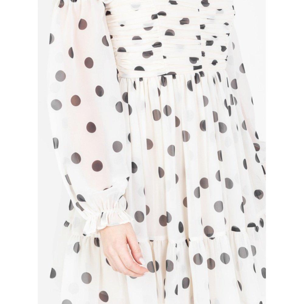 Cream - Anaya With Love - Anaya With Love Recycled Polka-Dot Bardot Maxi Sleeve Mini Dress - 6