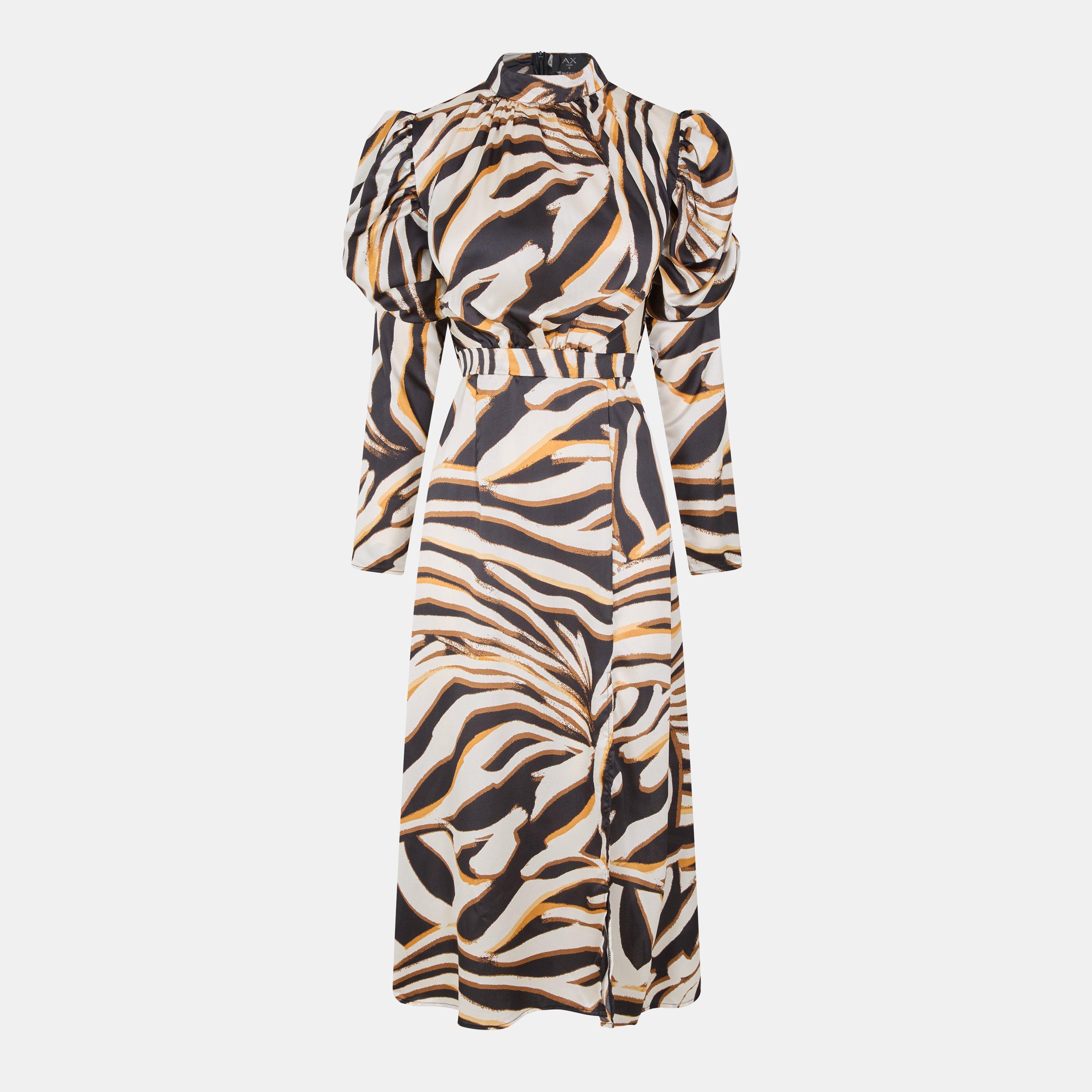 Multi - AX Paris - Multi Print High Neck Long Puff Sleeve Midi Dress - 1