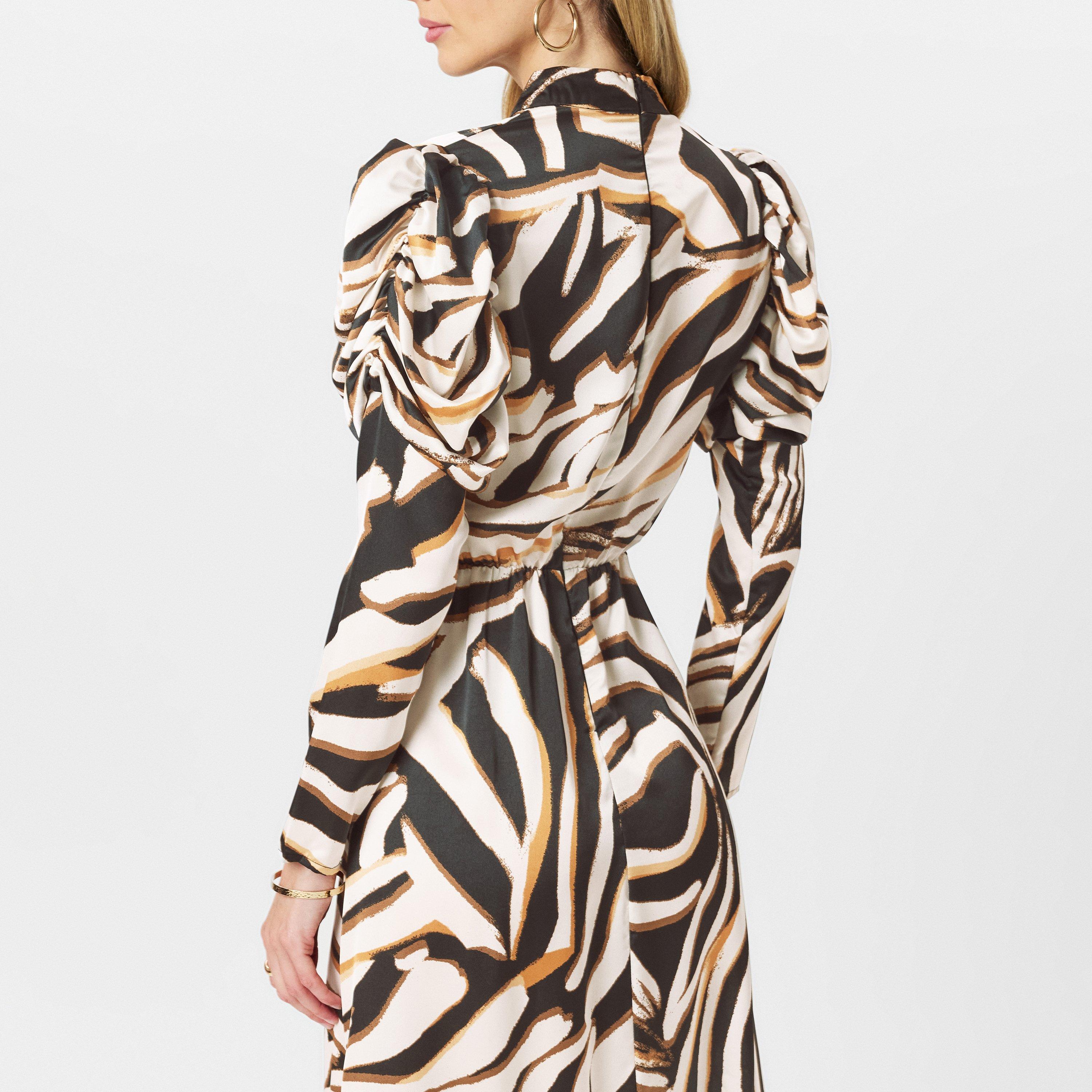 Multi - AX Paris - Multi Print High Neck Long Puff Sleeve Midi Dress - 4