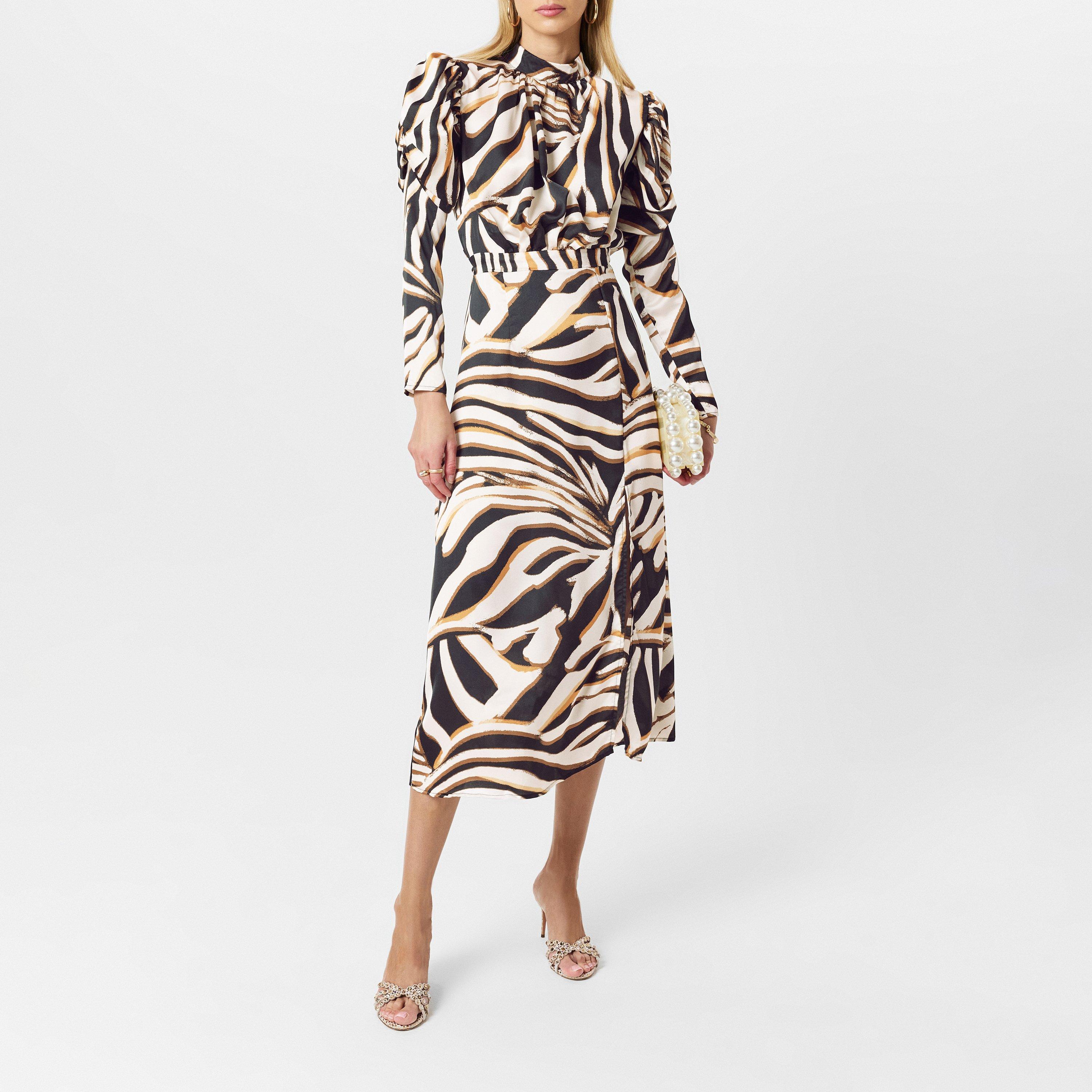 Multi - AX Paris - Multi Print High Neck Long Puff Sleeve Midi Dress - 6