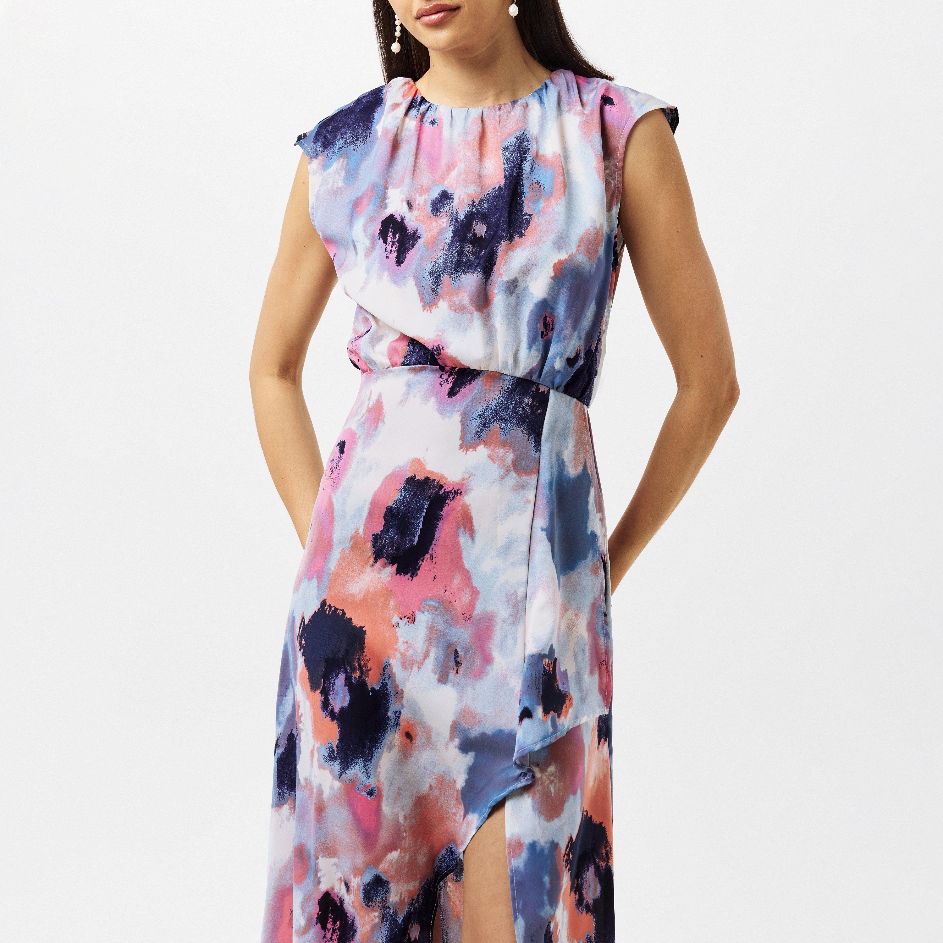 Multi - AX Paris - Smudge Print Dipped Hem Midi Dress - 2
