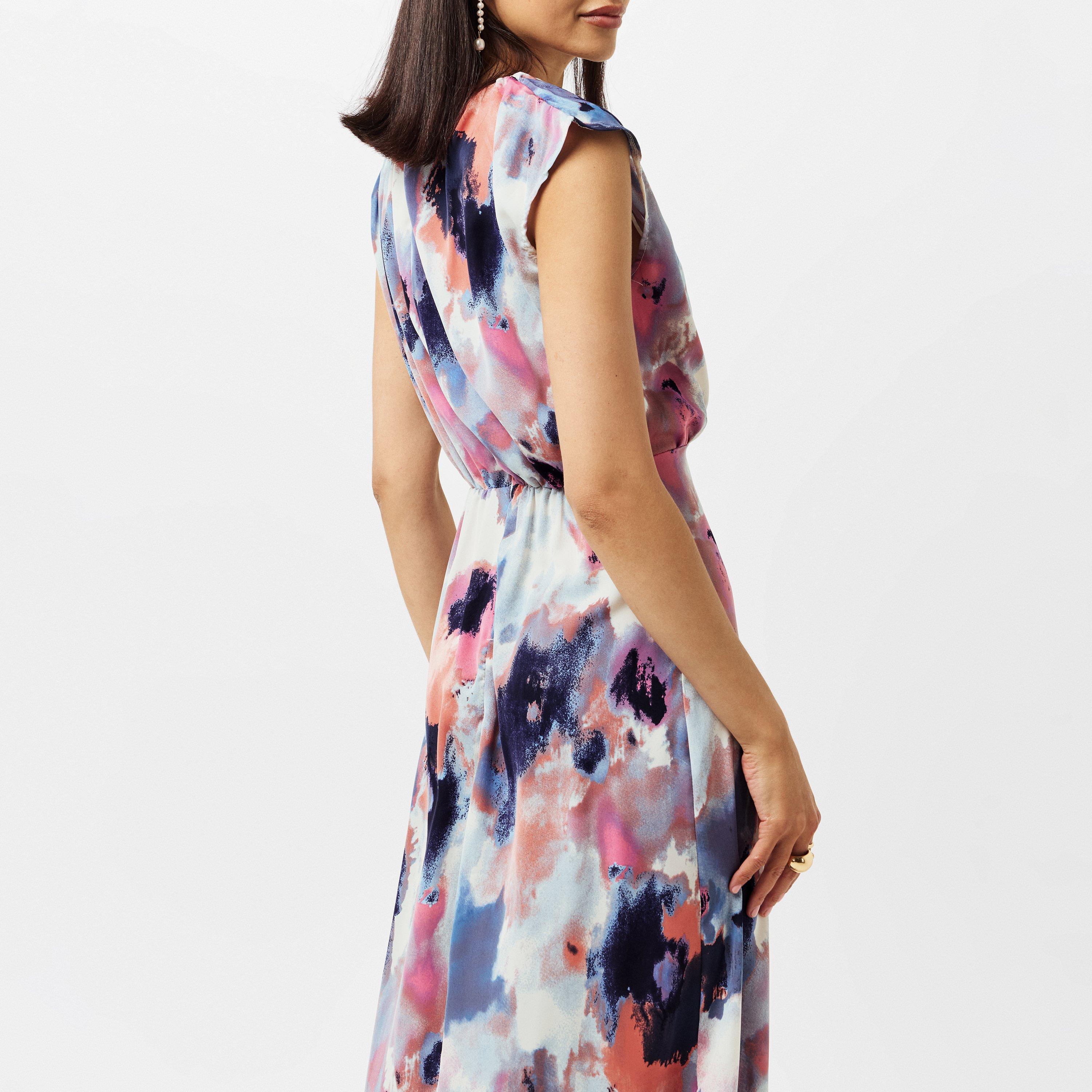 Multi - AX Paris - Smudge Print Dipped Hem Midi Dress - 3