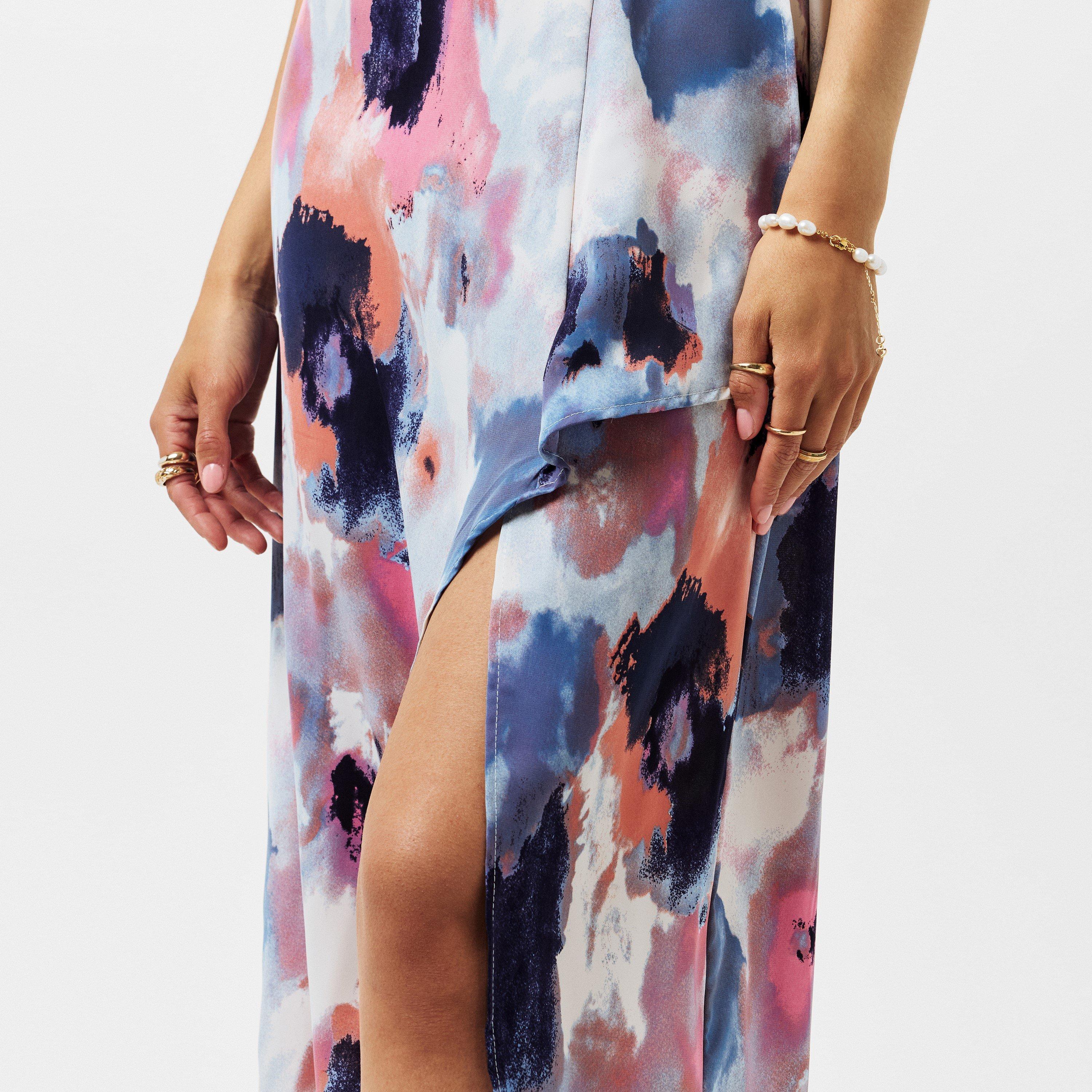 Multi - AX Paris - Smudge Print Dipped Hem Midi Dress - 4