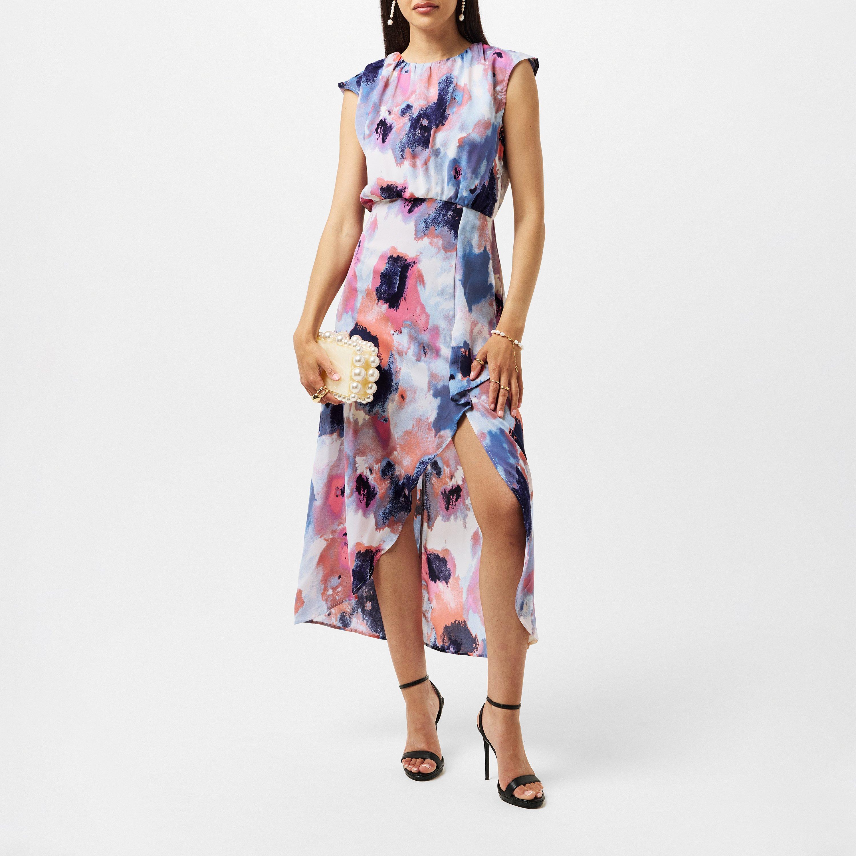 Multi - AX Paris - Smudge Print Dipped Hem Midi Dress - 5