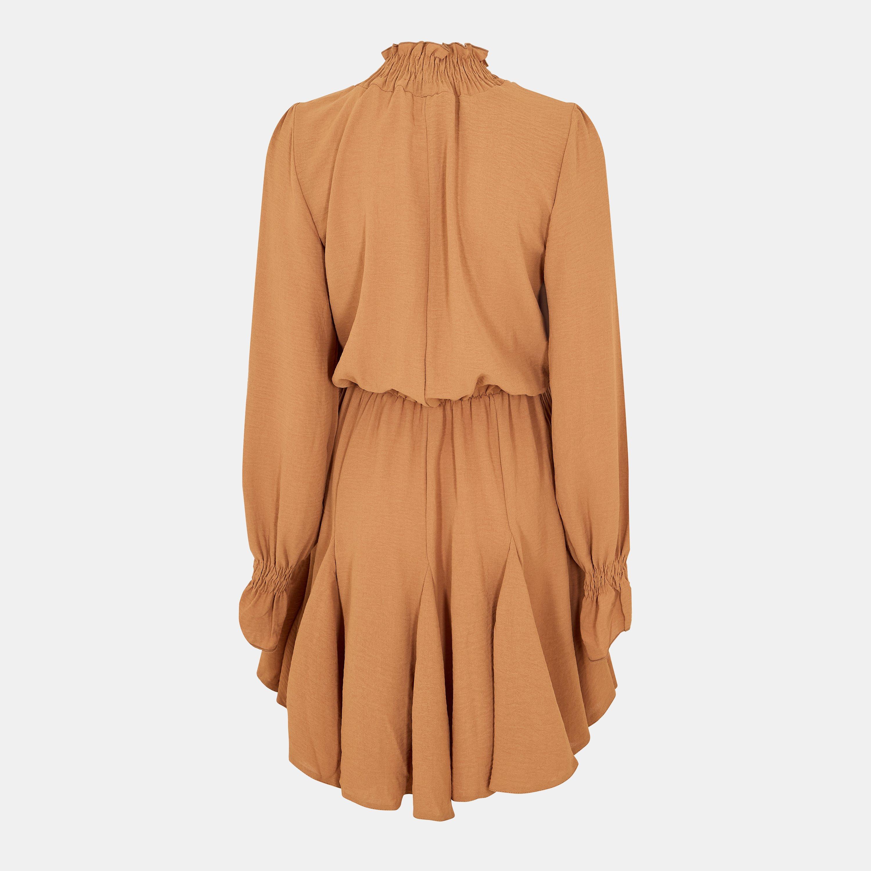 Neutral - AX Paris - Camel High Neck Shirred Detail Skater Dress - 2