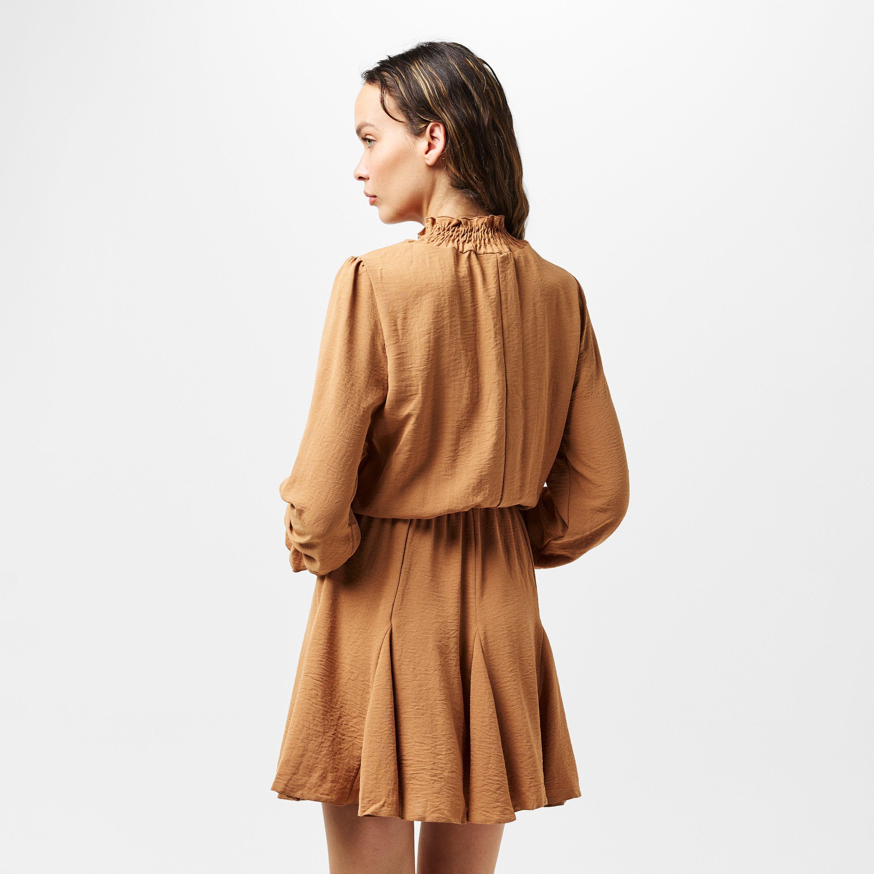 Neutral - AX Paris - Camel High Neck Shirred Detail Skater Dress - 4