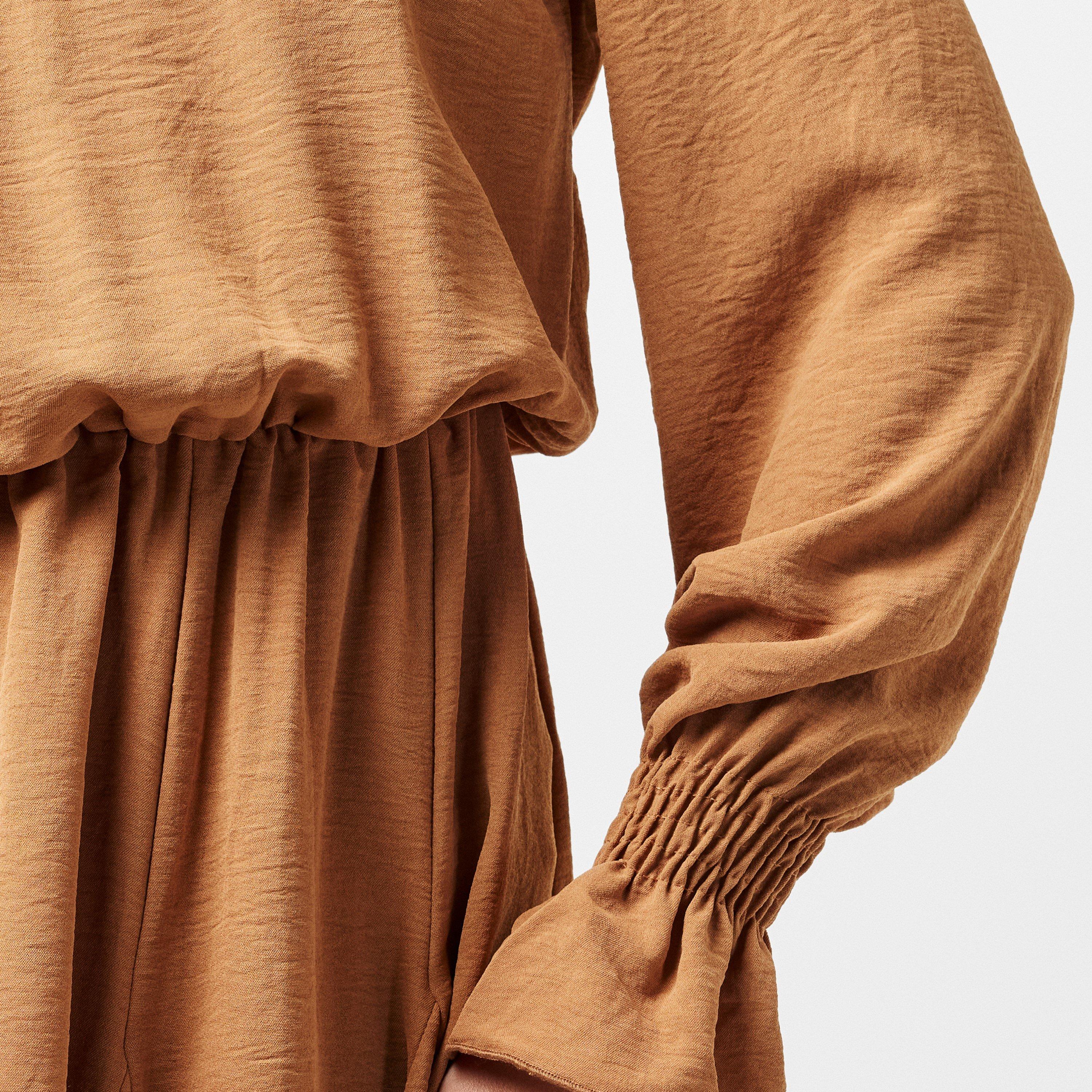 Neutral - AX Paris - Camel High Neck Shirred Detail Skater Dress - 5