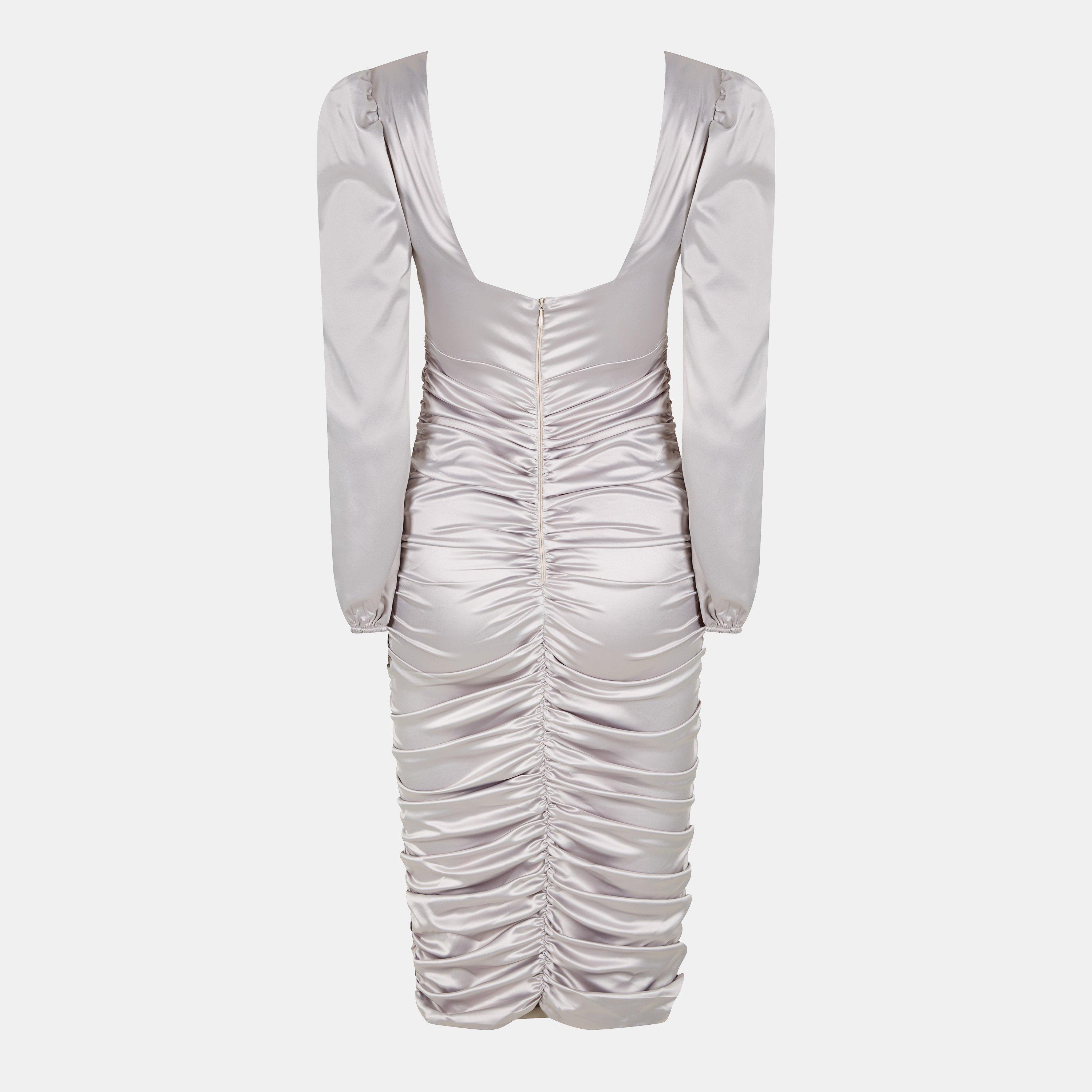 Cream - AX Paris - Satin Square Neck Ruched Dress - 2