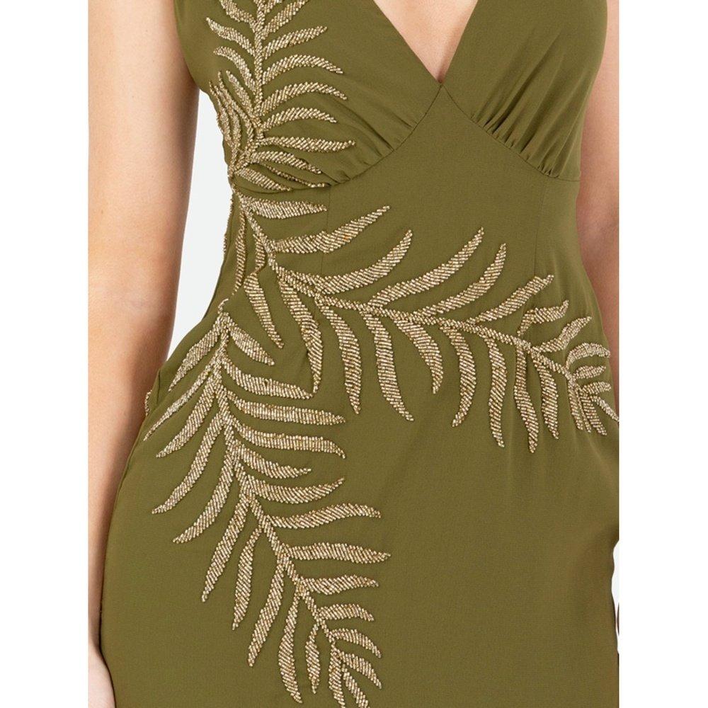 Olive - Maya Deluxe - Maya Olive Palm Leaf Embellished Strappy Cross Back Maxi Dress - 4