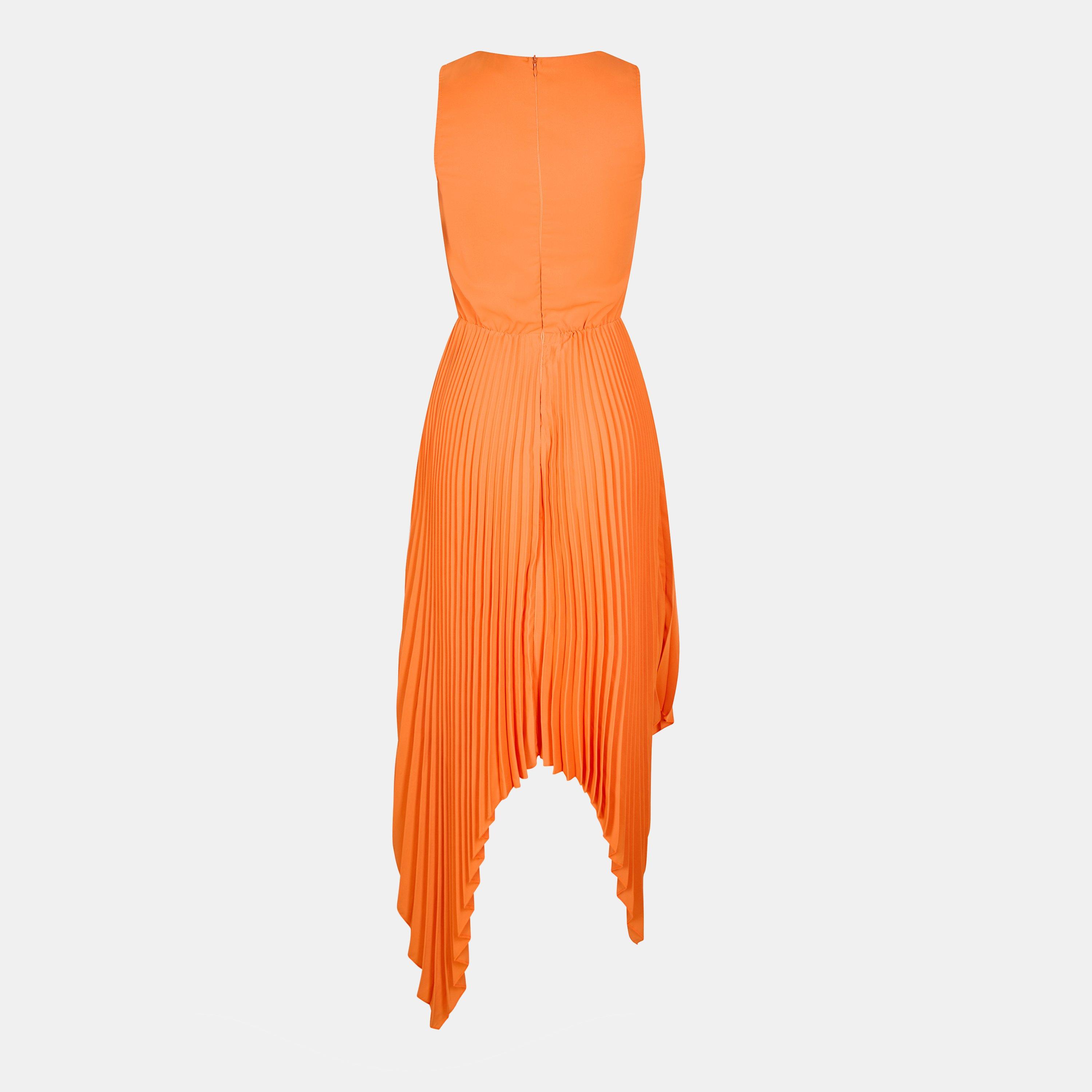 Orange - AX Paris - V Neck Pleated Skirt Belted Waist Midi Dress - 2