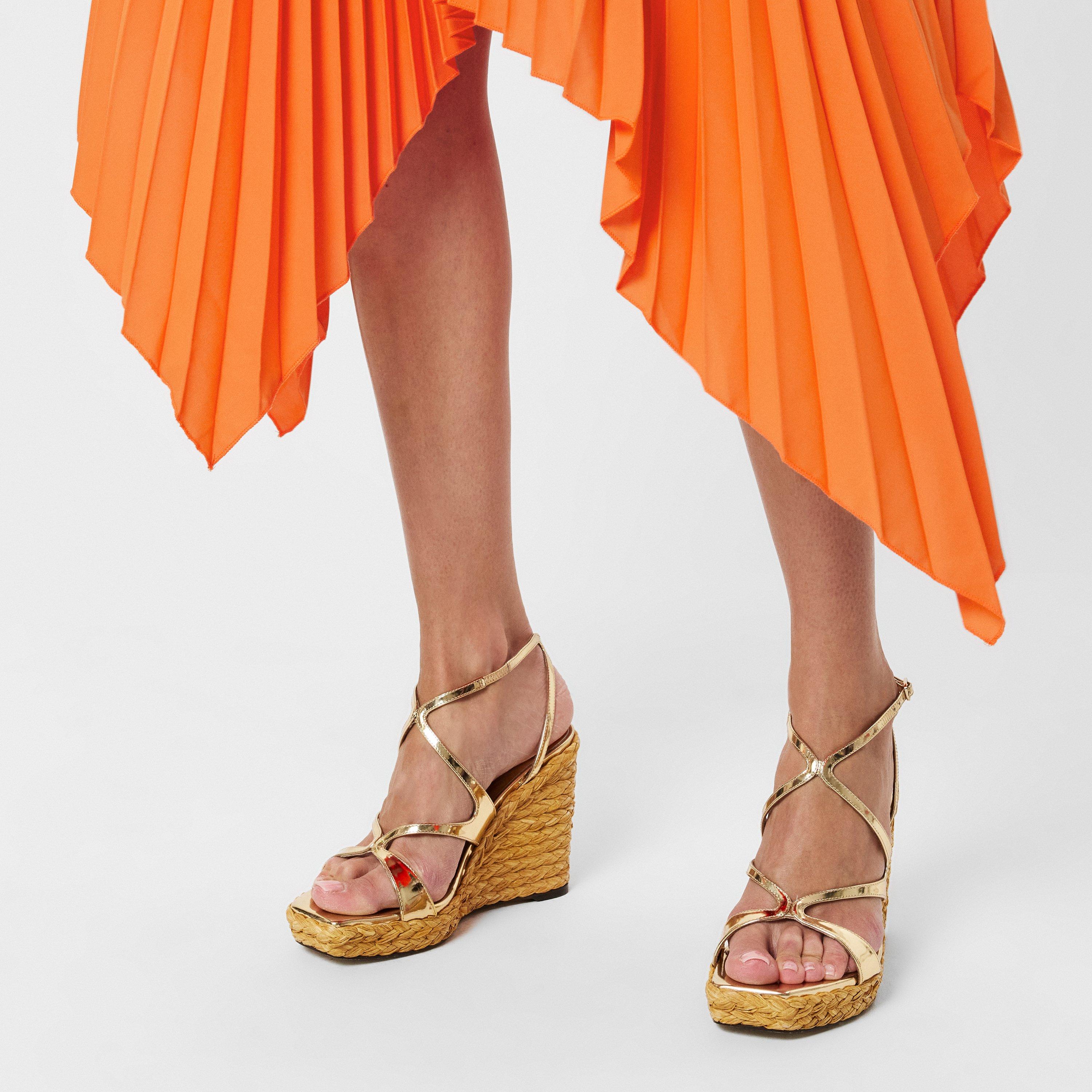 Orange - AX Paris - V Neck Pleated Skirt Belted Waist Midi Dress - 5