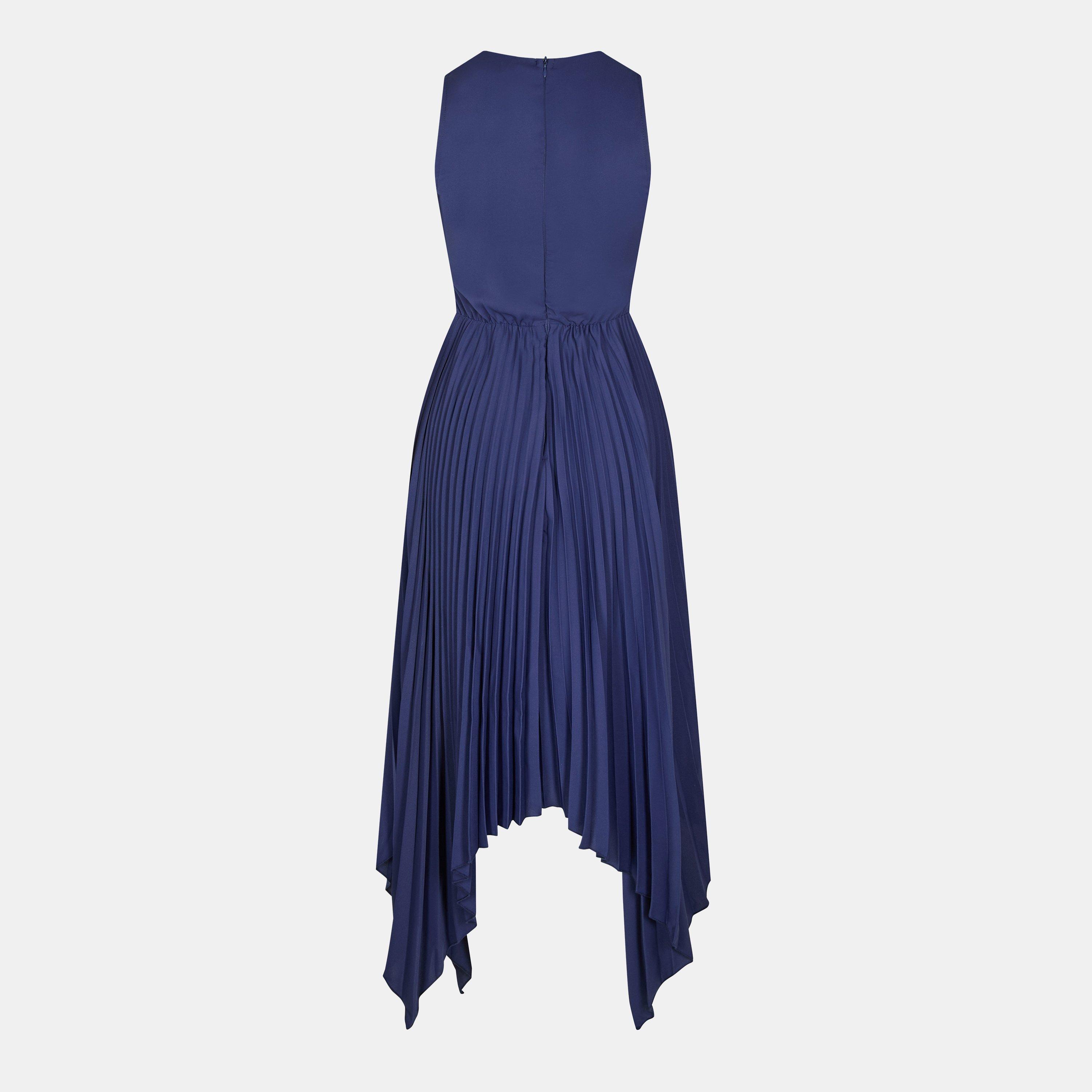 Blue - AX Paris - V Neck Pleated Skirt Belted Waist Midi Dress - 2