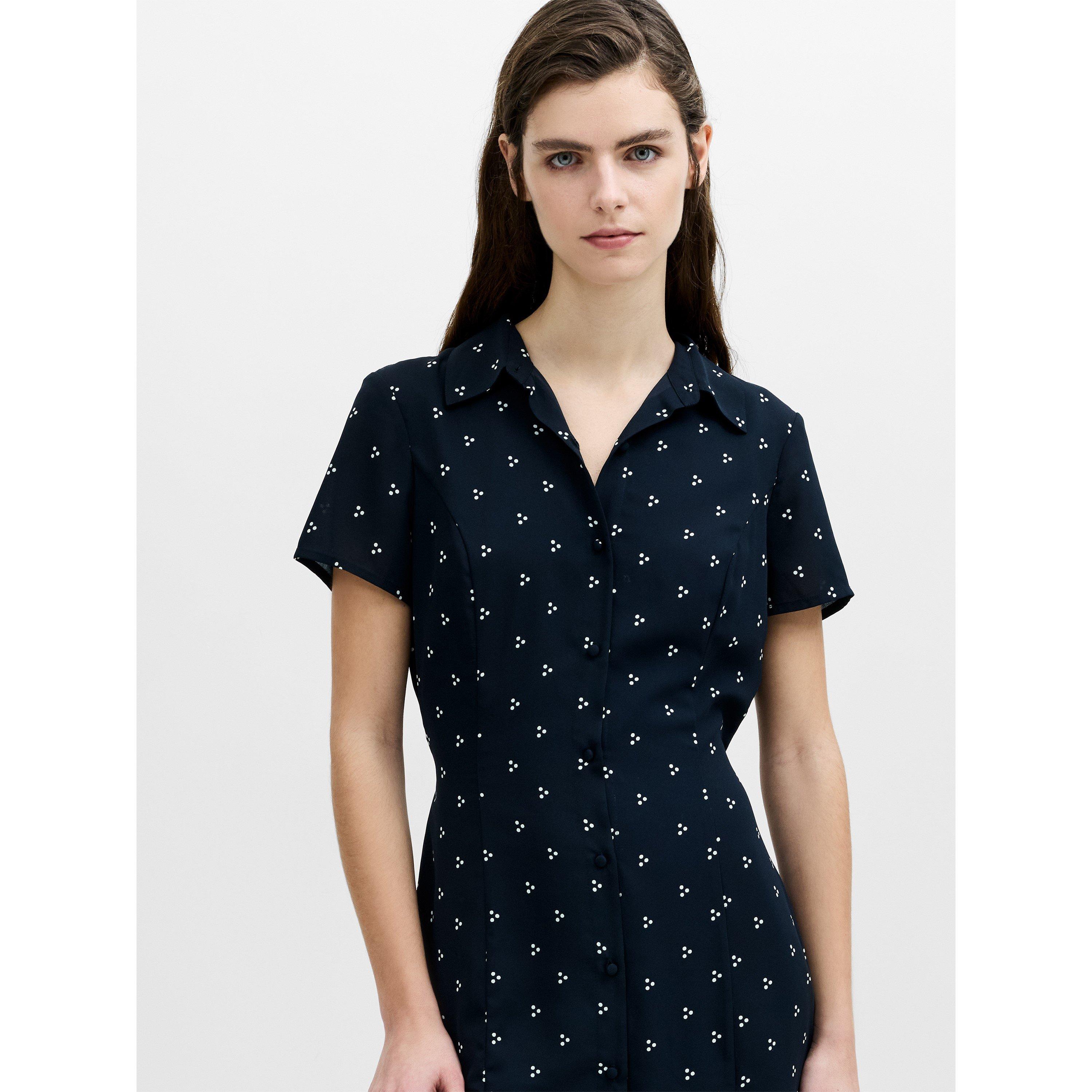 211-NVY/WNT WHT - French Connection - Women's Laney Mila Short-Sleeve Print Shirt Dress - 2