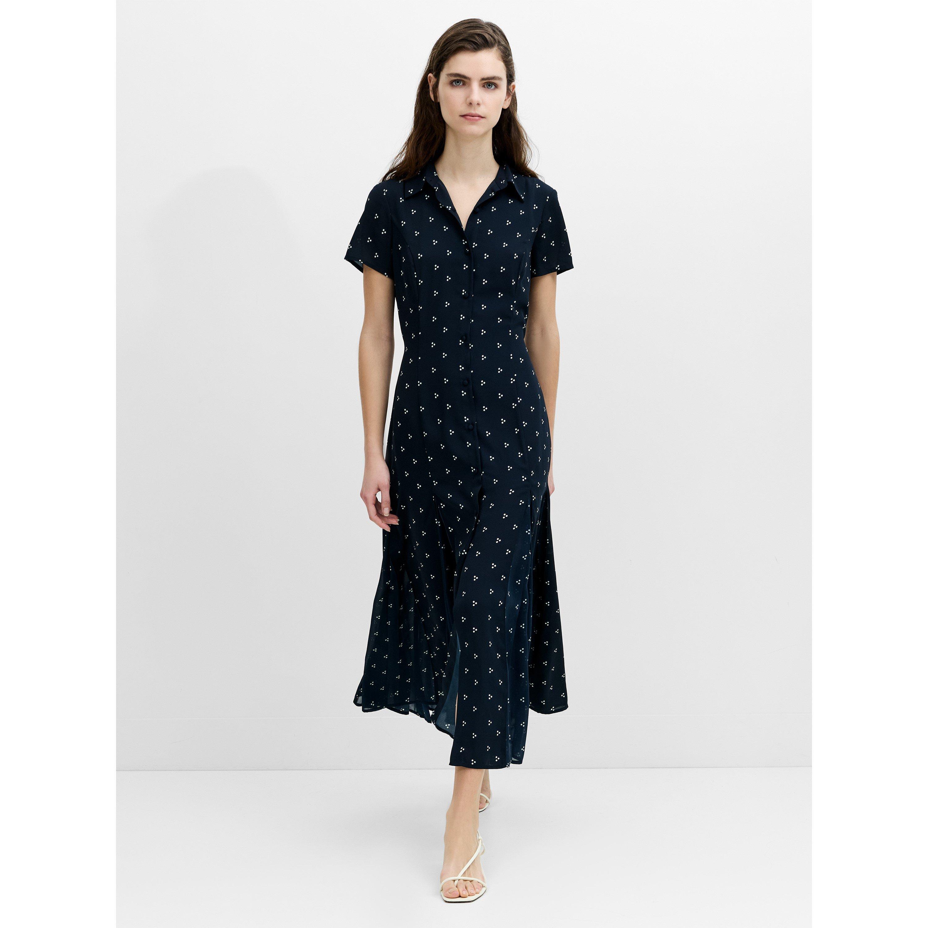 211-NVY/WNT WHT - French Connection - Women's Laney Mila Short-Sleeve Print Shirt Dress - 3