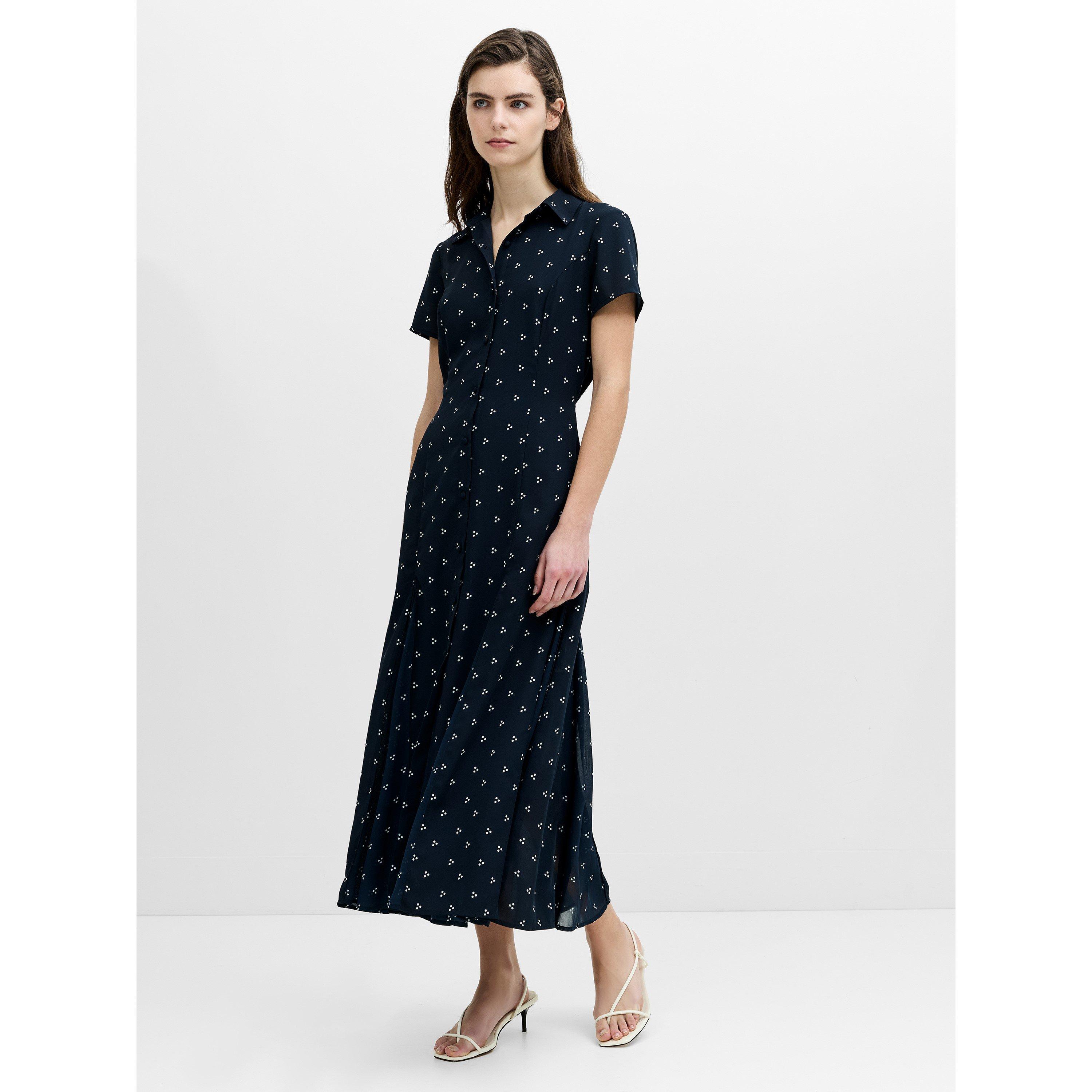 211-NVY/WNT WHT - French Connection - Women's Laney Mila Short-Sleeve Print Shirt Dress - 4