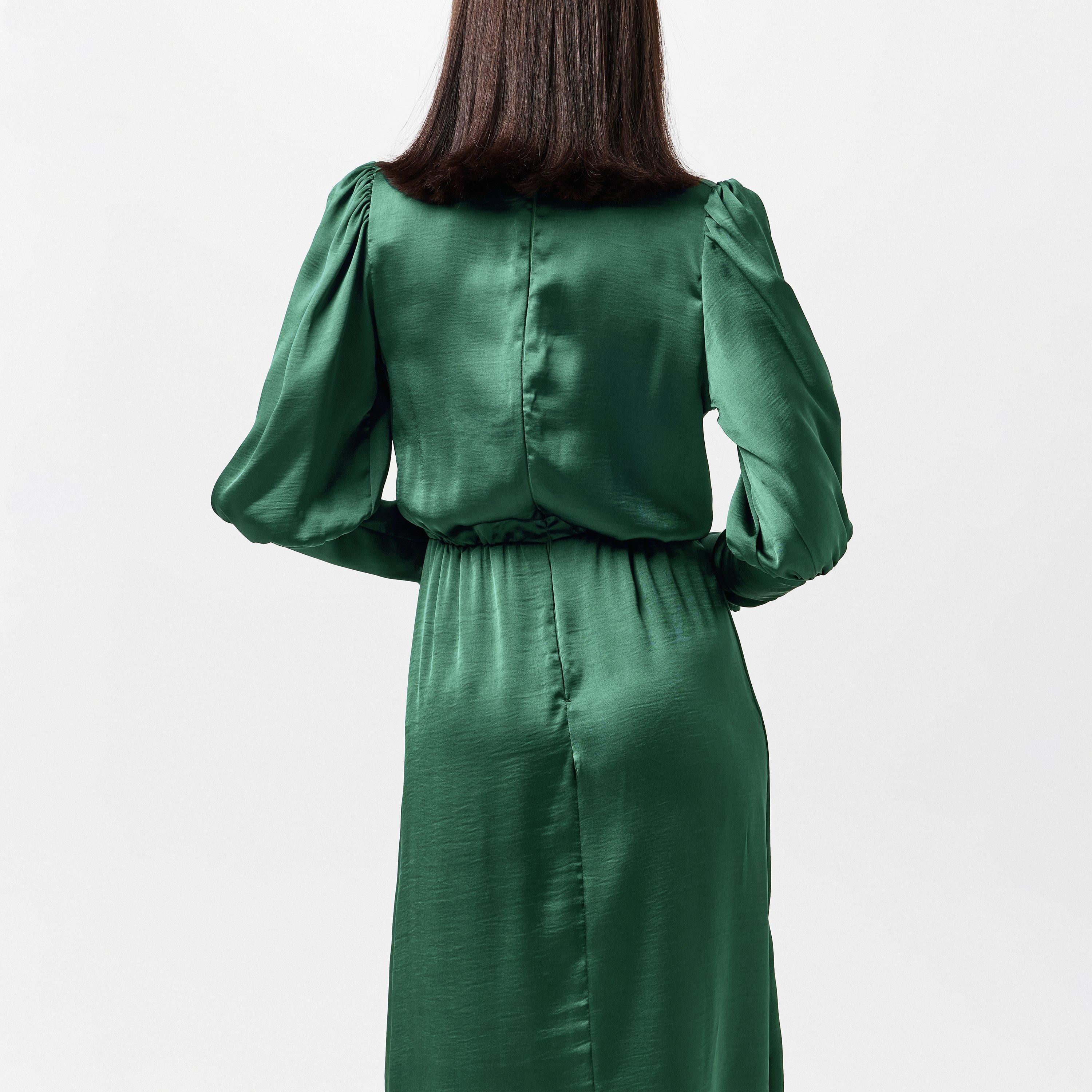Green - AX Paris - Teal Satin Wrap Top Long Sleeve Midi Dress - 3