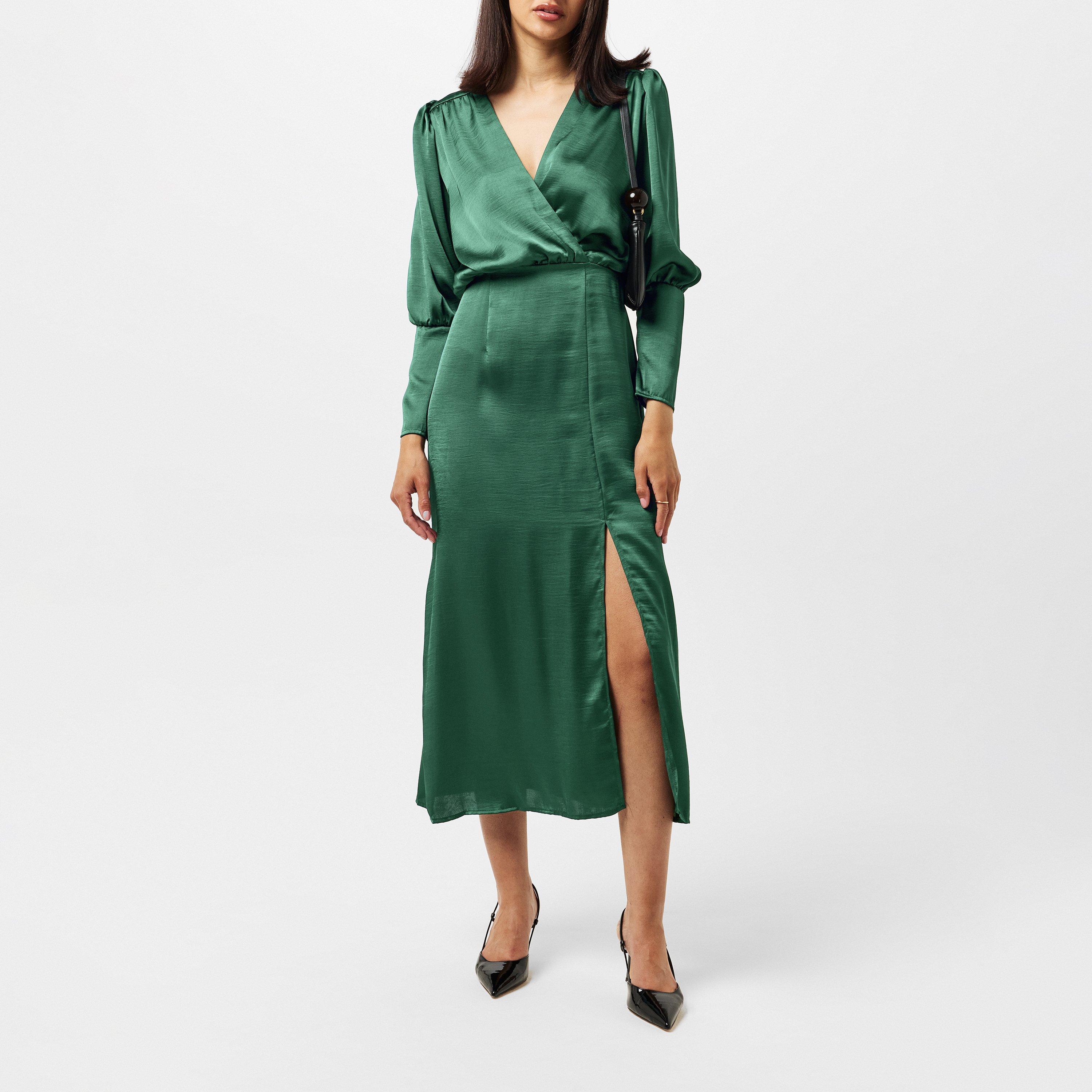 Green - AX Paris - Teal Satin Wrap Top Long Sleeve Midi Dress - 5