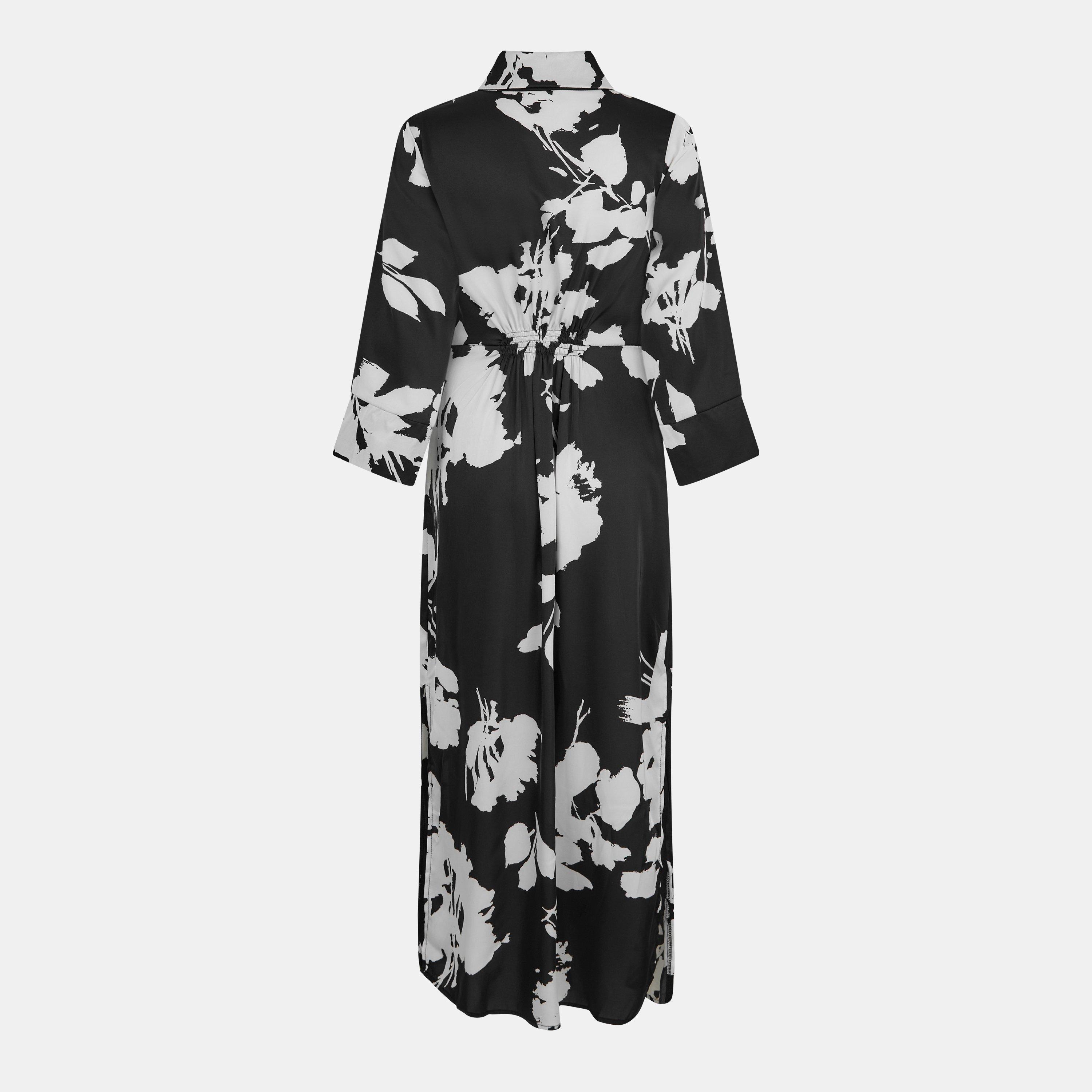 Black - AX Paris - Black And White Print Draped Shirt Midi Dress - 2