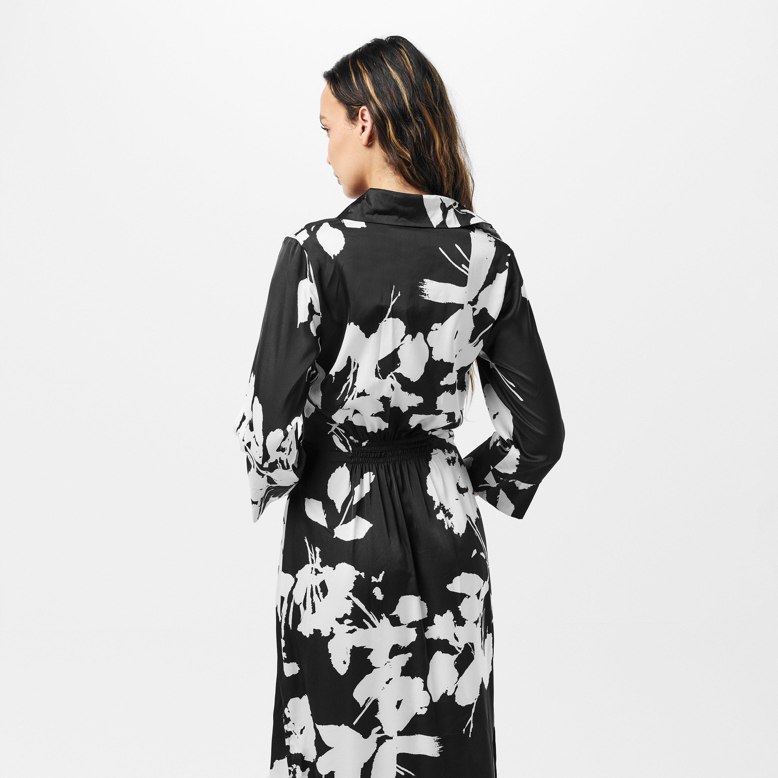 Black - AX Paris - Black And White Print Draped Shirt Midi Dress - 4