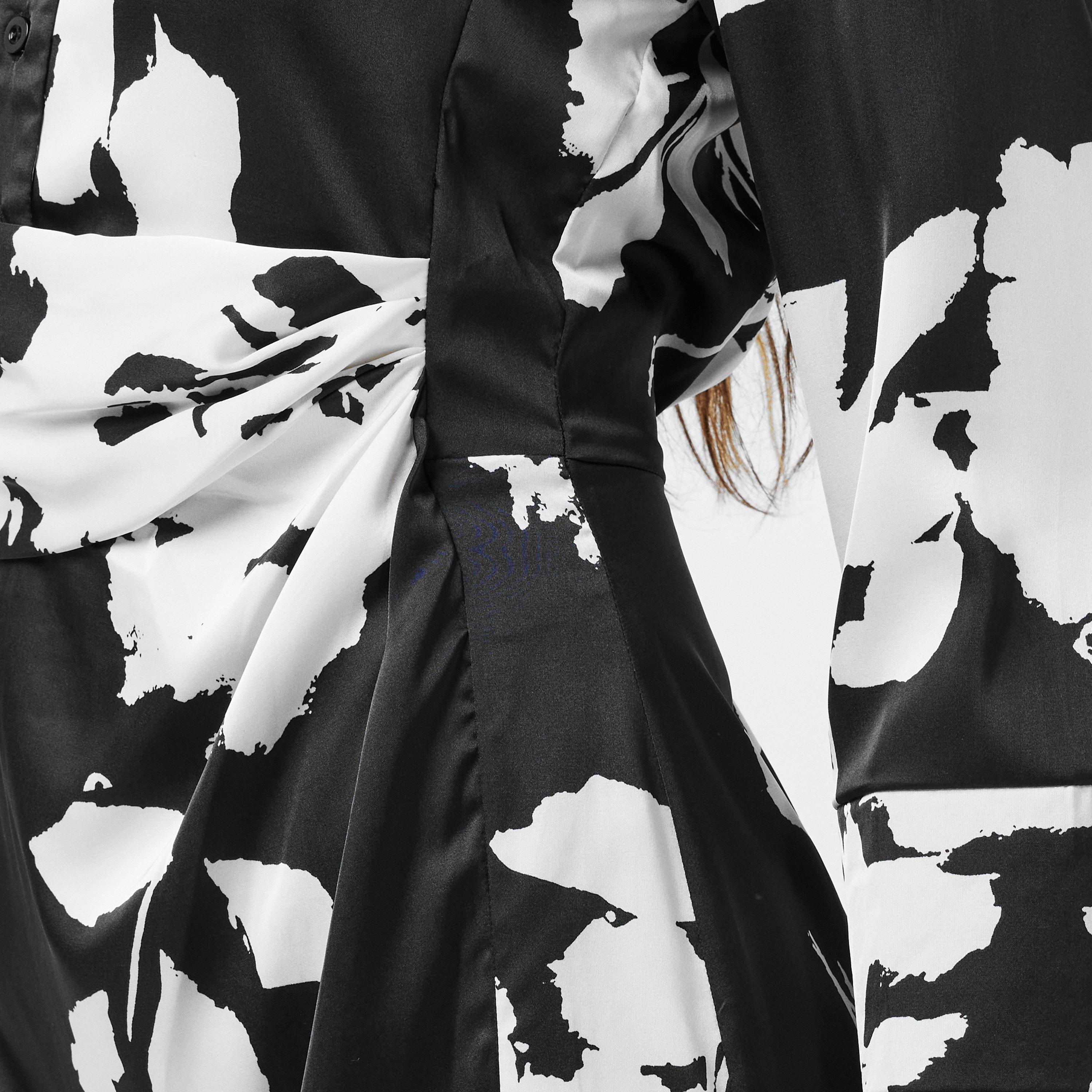 Black - AX Paris - Black And White Print Draped Shirt Midi Dress - 5
