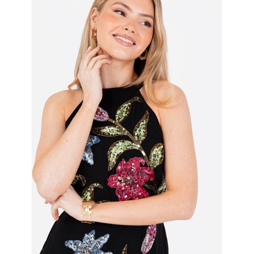 Maya Deluxe Maya Black Floral Embellished Halter Neck Mini Dress ...