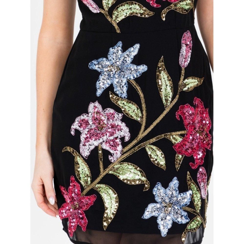 Black - Maya Deluxe - Maya Black Floral Embellished Halter Neck Mini Dress - 4