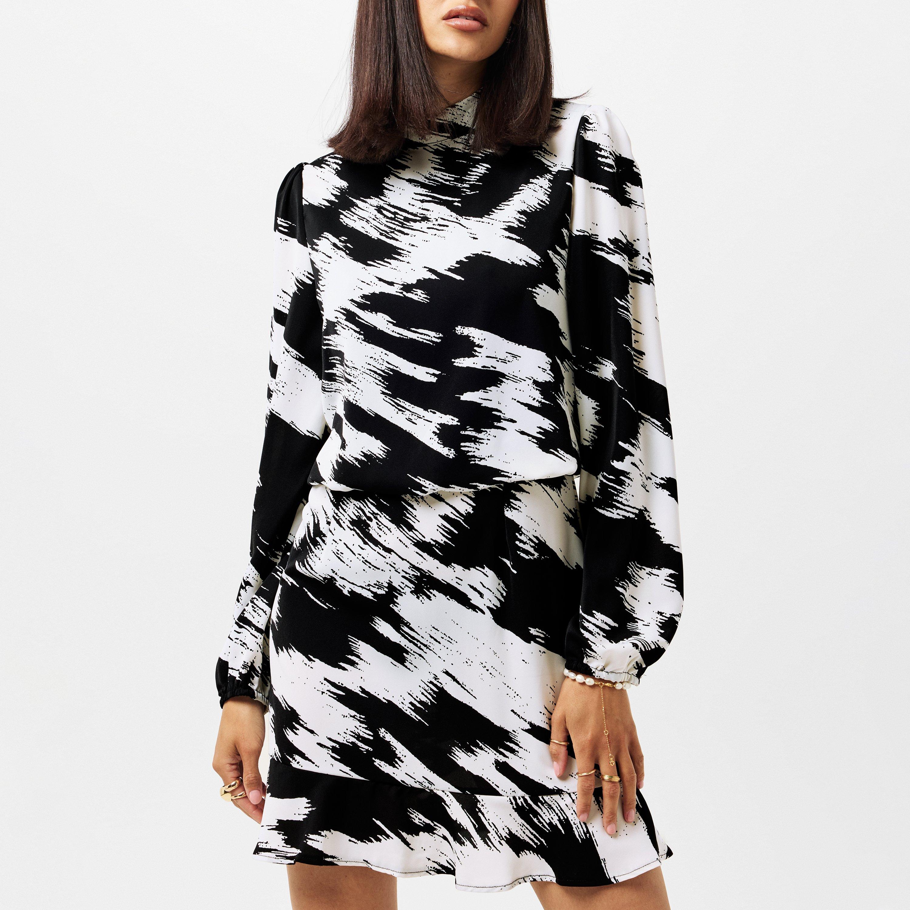 Multi - AX Paris - Black and White High Neck Long Sleeve Skater Dress - 2
