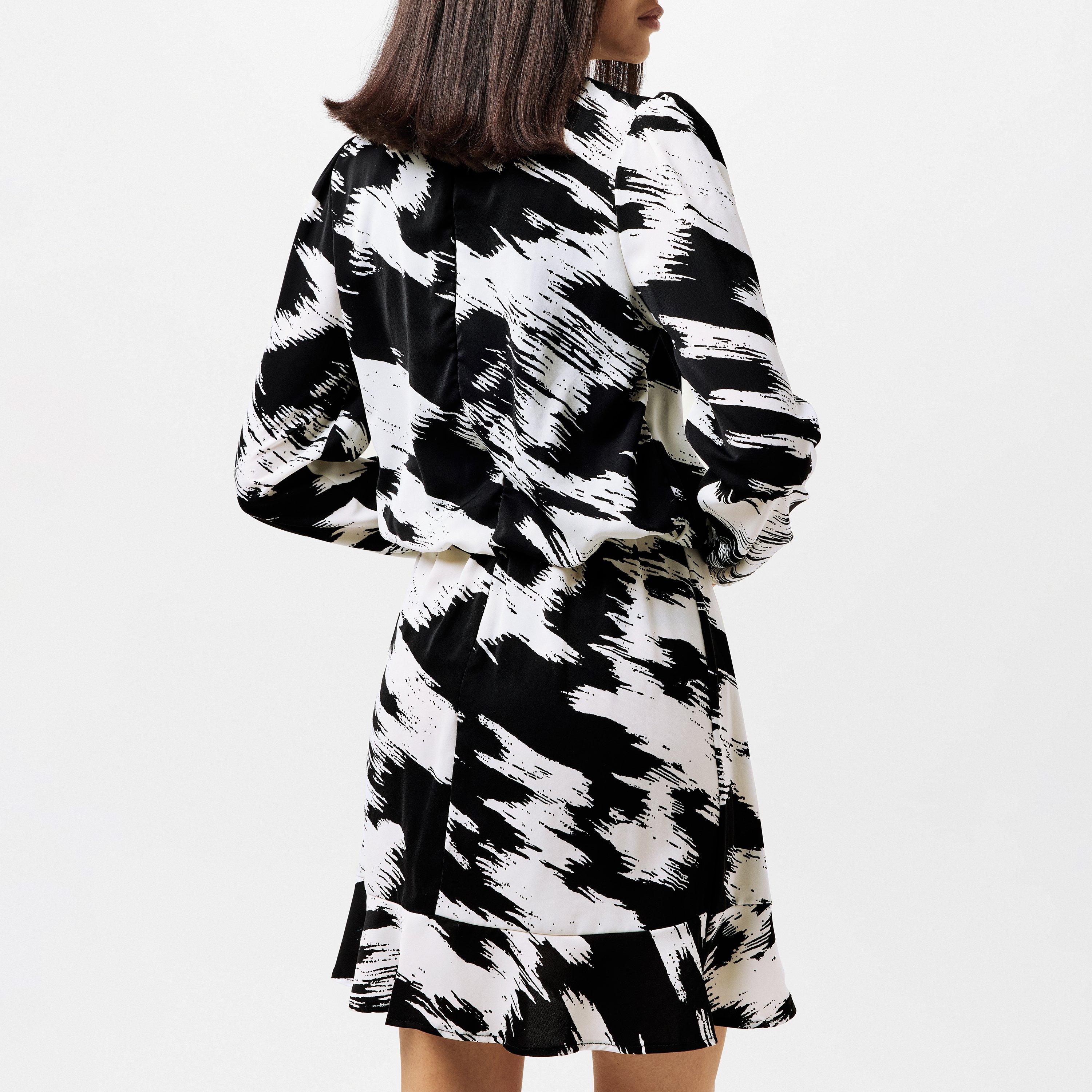 Multi - AX Paris - Black and White High Neck Long Sleeve Skater Dress - 3