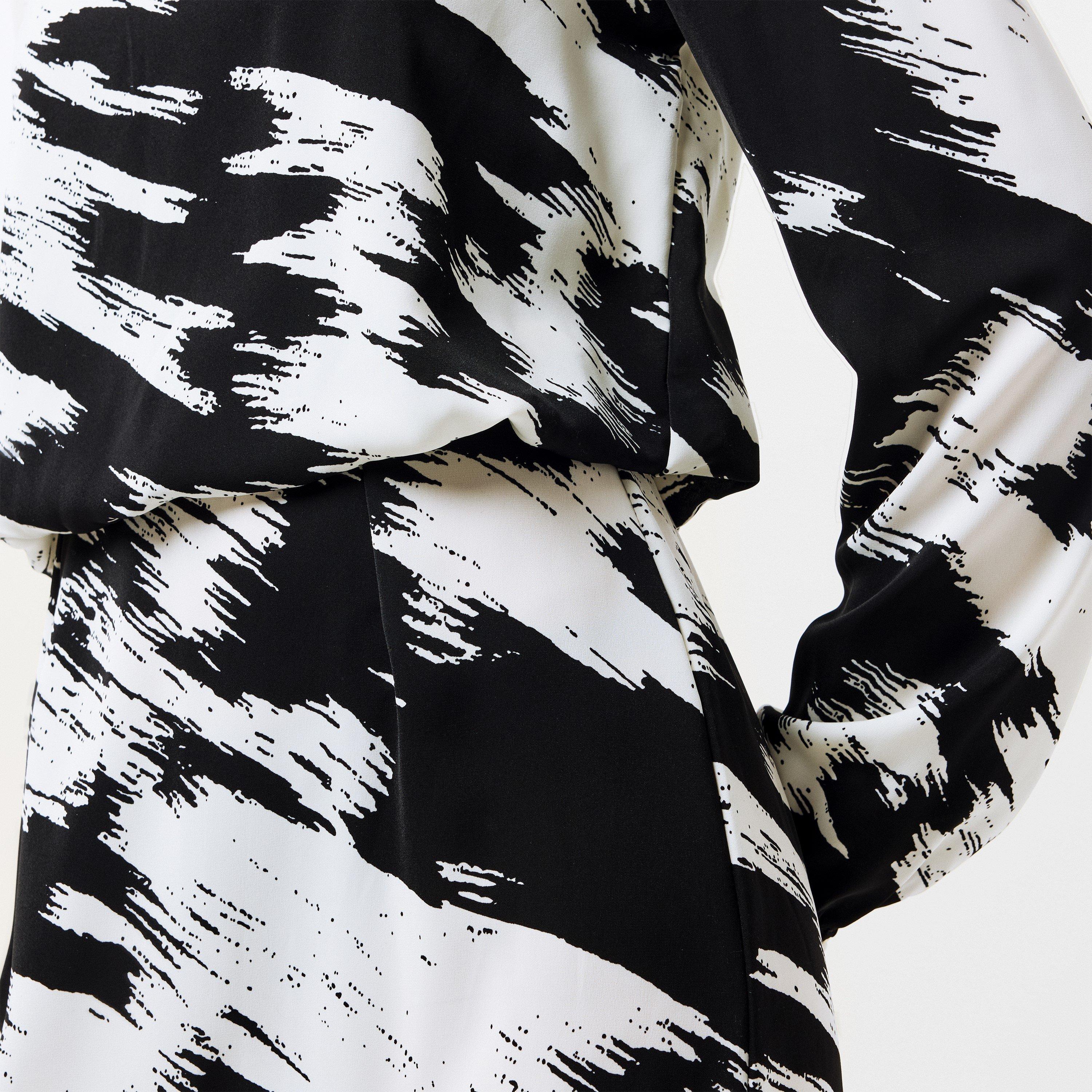 Multi - AX Paris - Black and White High Neck Long Sleeve Skater Dress - 4