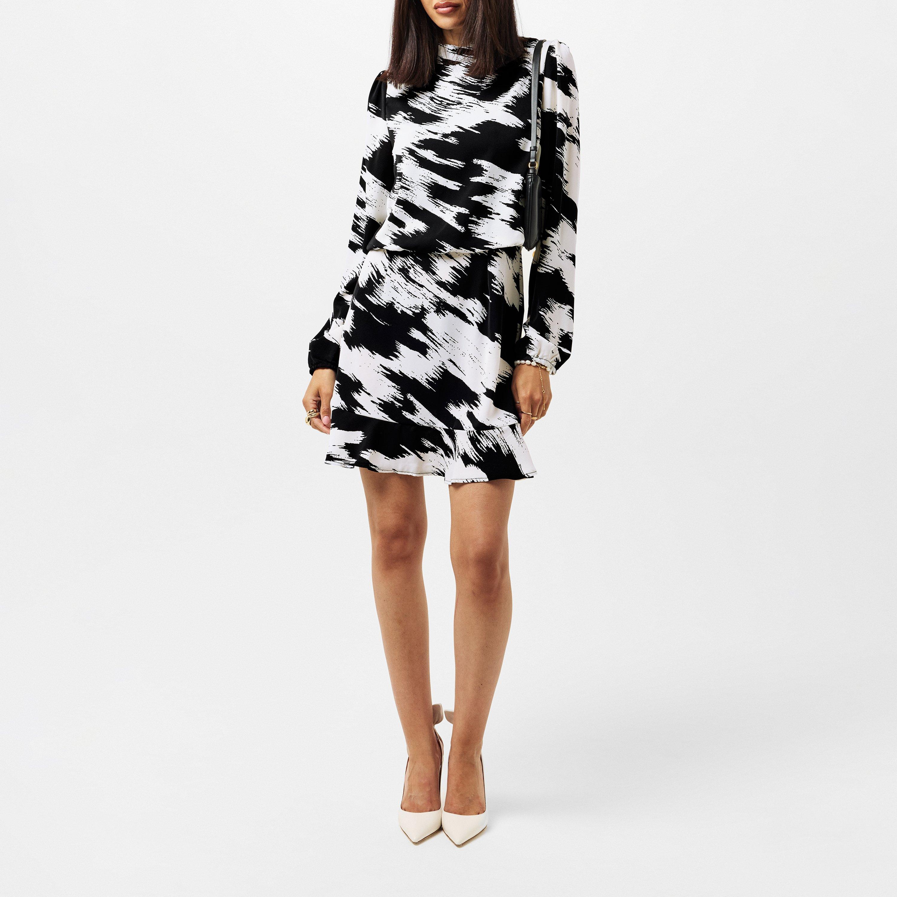 Multi - AX Paris - Black and White High Neck Long Sleeve Skater Dress - 5