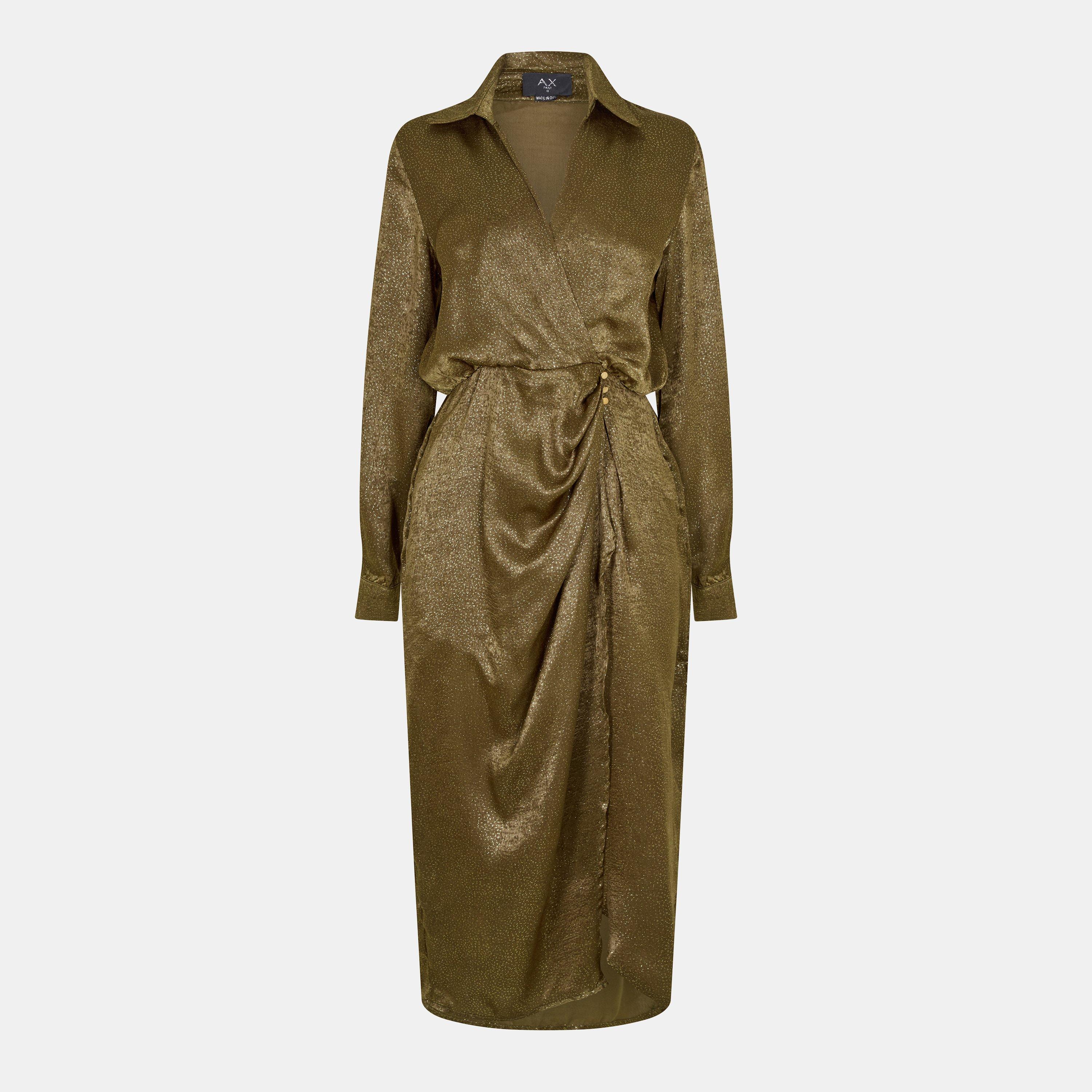 Olive Green - AX Paris - Olive And Gold Wrap Shirt Midi Dress - 1