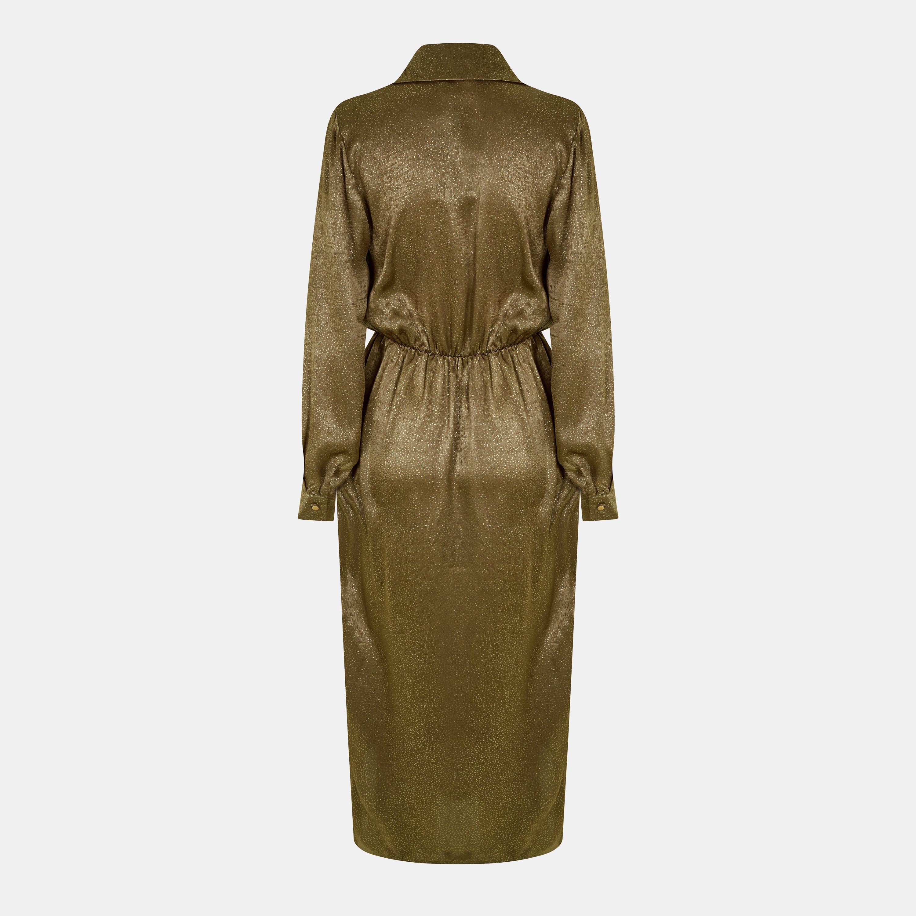 Green - AX Paris - Olive And Gold Wrap Shirt Midi Dress - 2