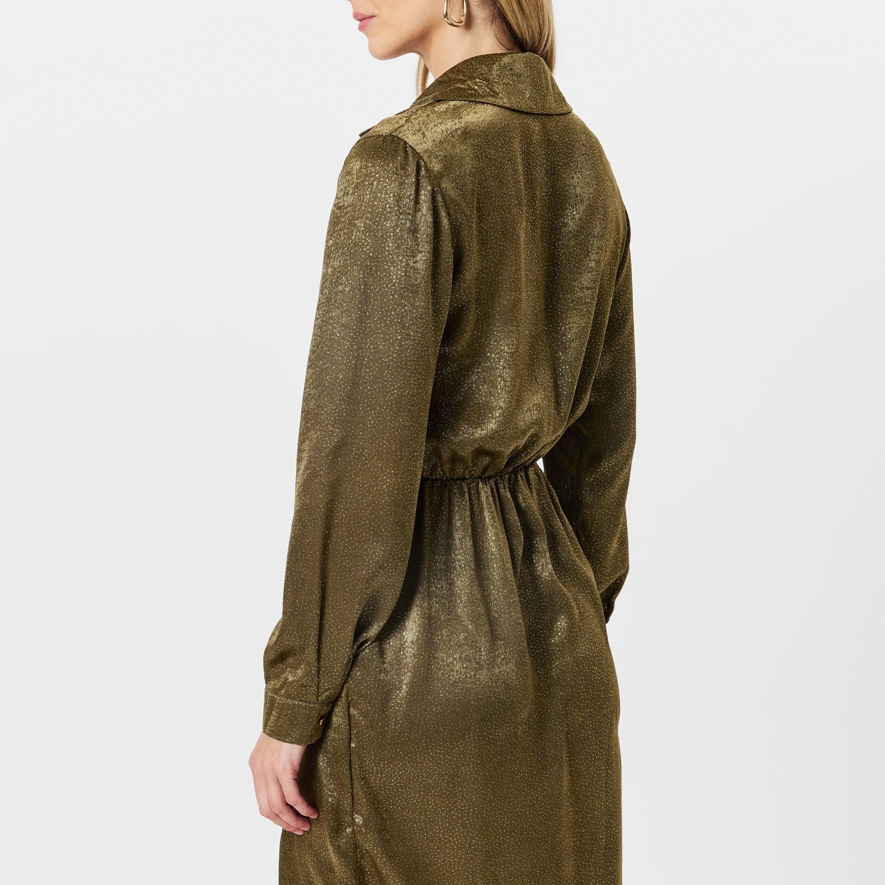 Green - AX Paris - Olive And Gold Wrap Shirt Midi Dress - 4